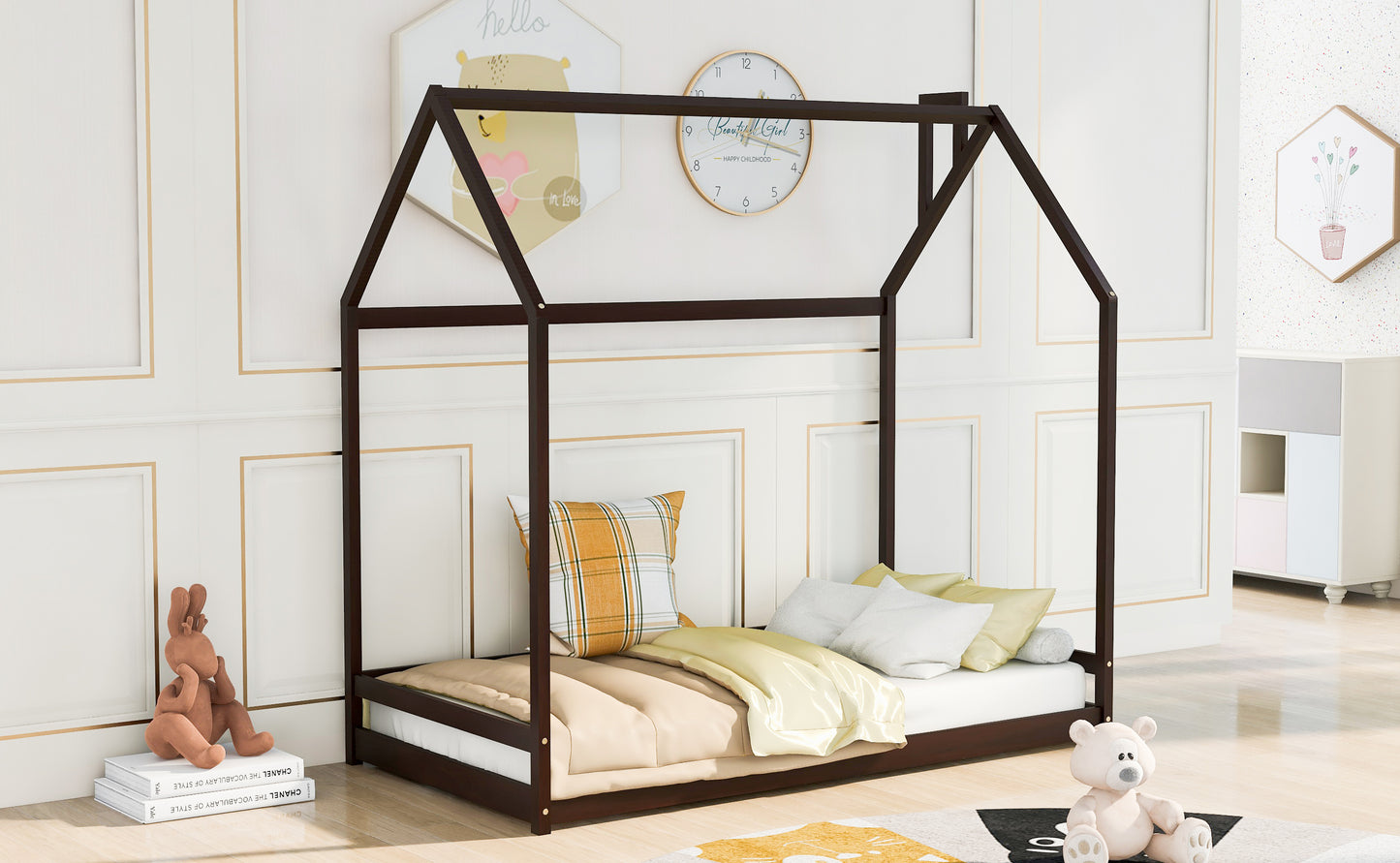 Twin Size House Bed Wood Bed, Espresso(OLD SKU:WF281435AAP)