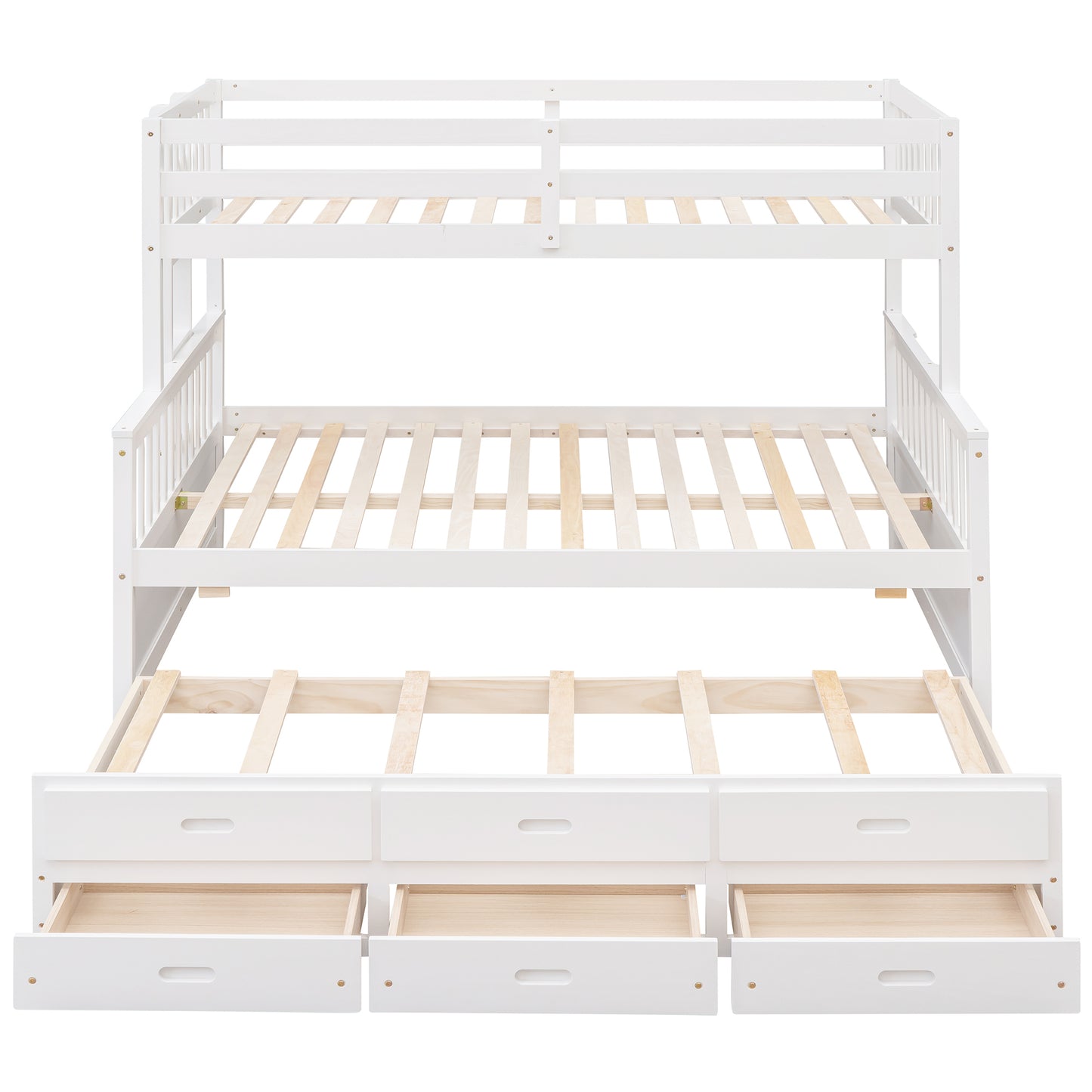 Twin-Over-Full Bunk Bed with Twin size Trundle , Separable Bunk Bed with Drawers for Bedroom - White