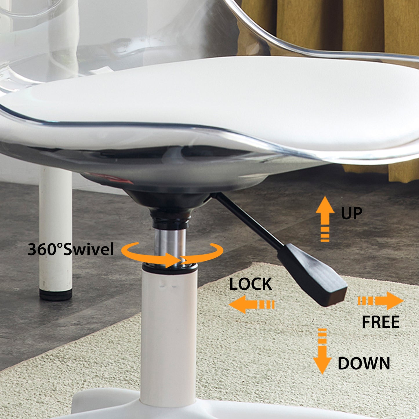 Modern Home Office Desk Chairs, Adjustable 360 °Swivel Chair Engineering Plastic Armless Swivel Computer Chair With Wheels for Living Room, Bed Room Office Hotel Dining Room and Transparent Color