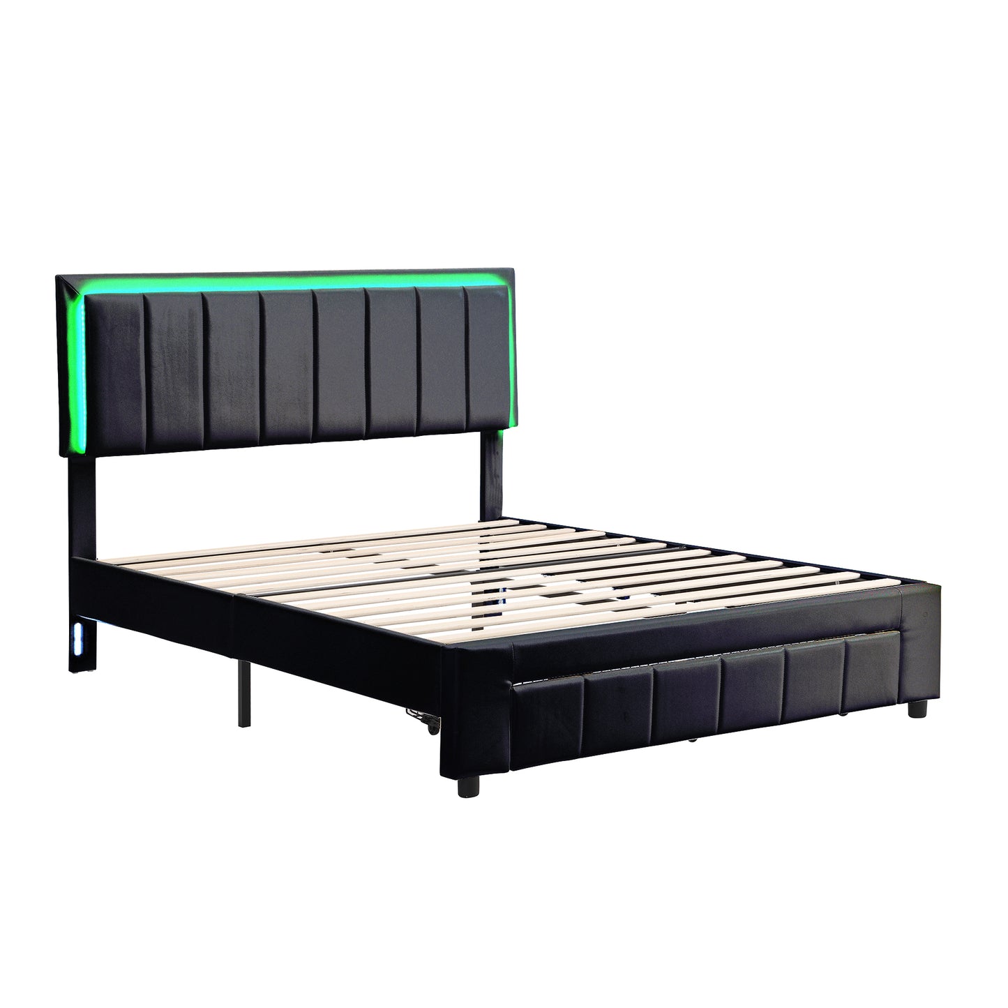 3-Pieces Bedroom Sets,Queen Size Upholstered Bed with LED Lights and Motion Activated Night Lights,Two Nightstands with USB Charging Station and LED lights,Black
