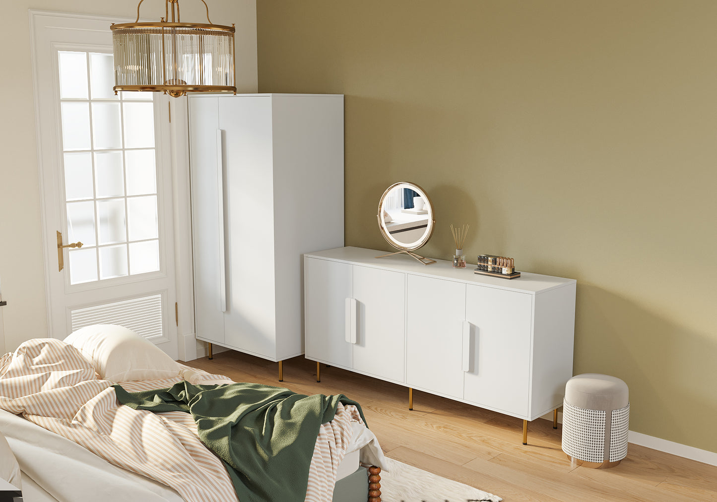 Armoire with 2 Doors with Handle for bedroom, White