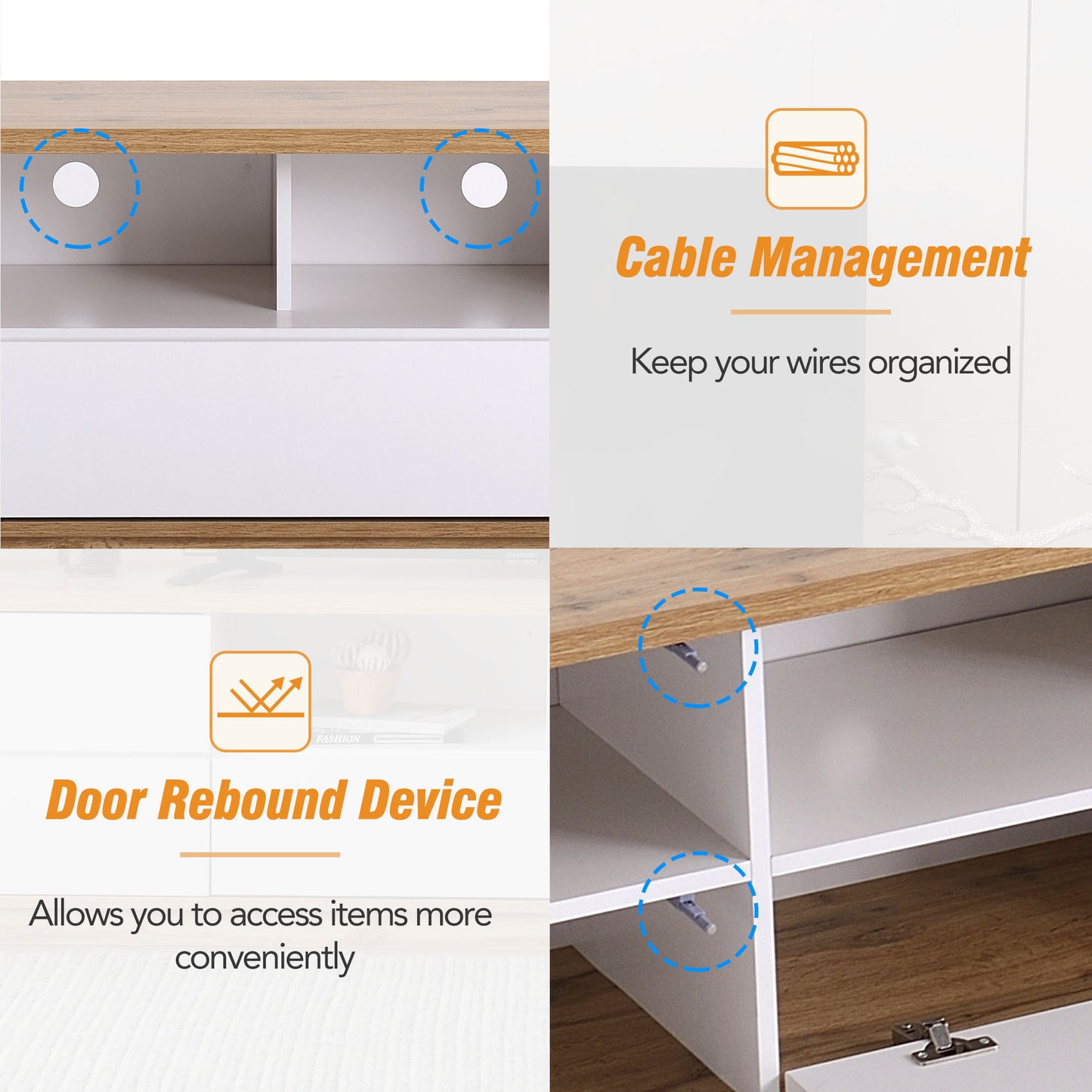 Modern TV stand for TVs up to 80'' , Media Console with Multi-Functional Storage, Entertainment Center with Door Rebound Device, TV cabinet for living room,Bedroom