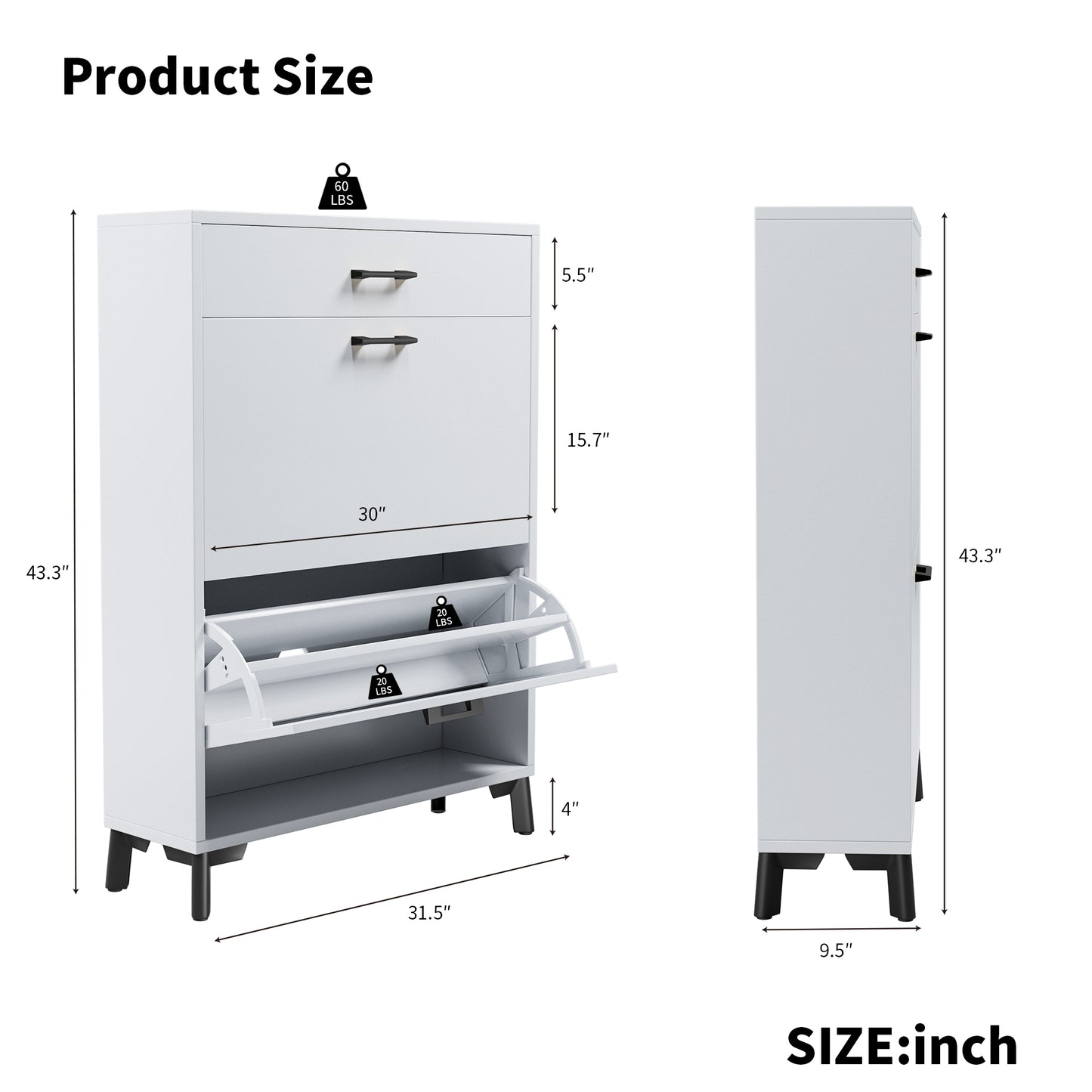 Shoe Storage Cabinet for Entryway, Free Standing Shoe Organizer with 2 Flip Drawers, Hidden Shoe Rack Storage Organizer for Doorway Hallway Closet, White