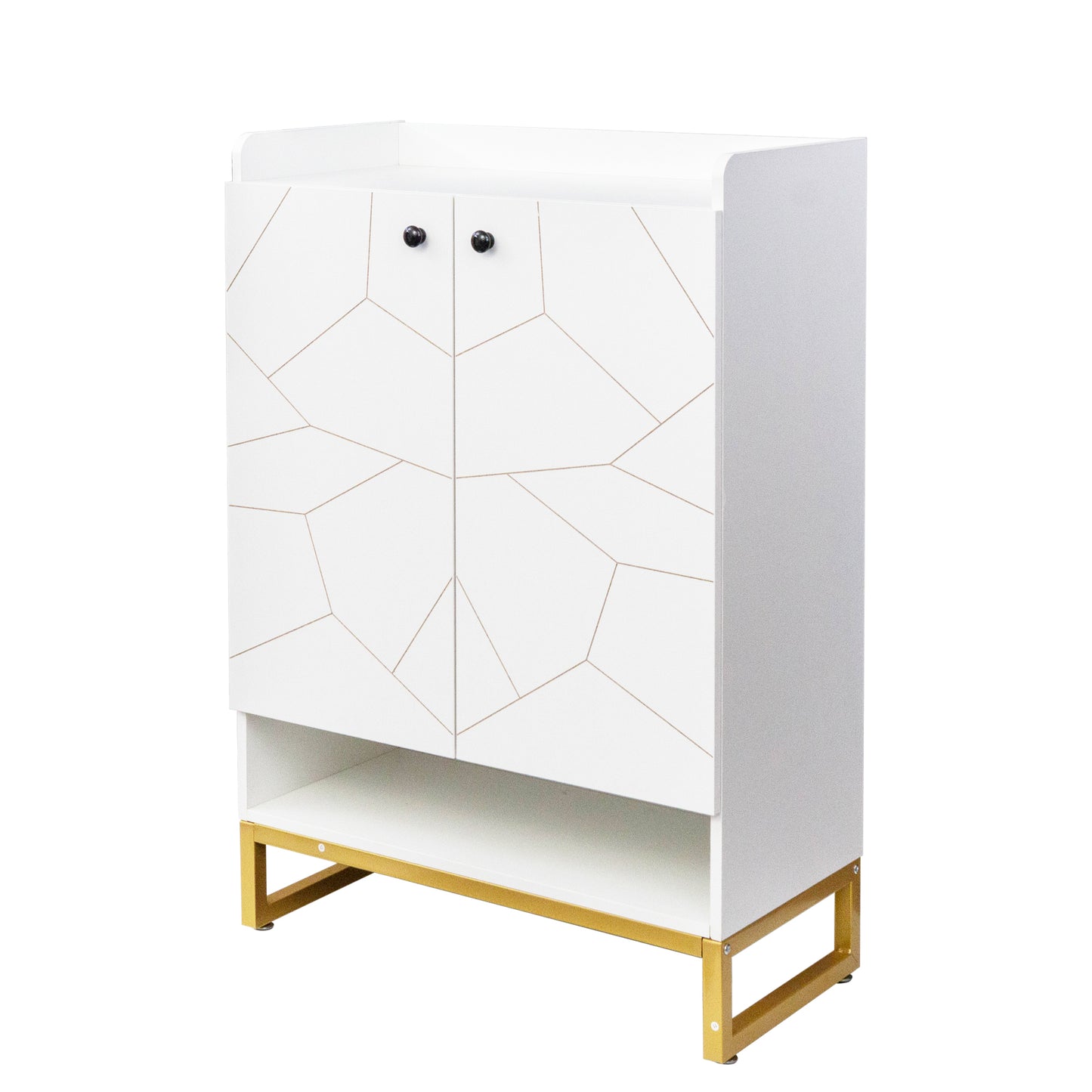 Shoe Cabinet with Doors, White Gold 6-Tiers Shoe Storage Cabinet for Entryway, Modern Free Standing Shoe Cabinet Storage Organizer for Living Room, Bedroom,Closet