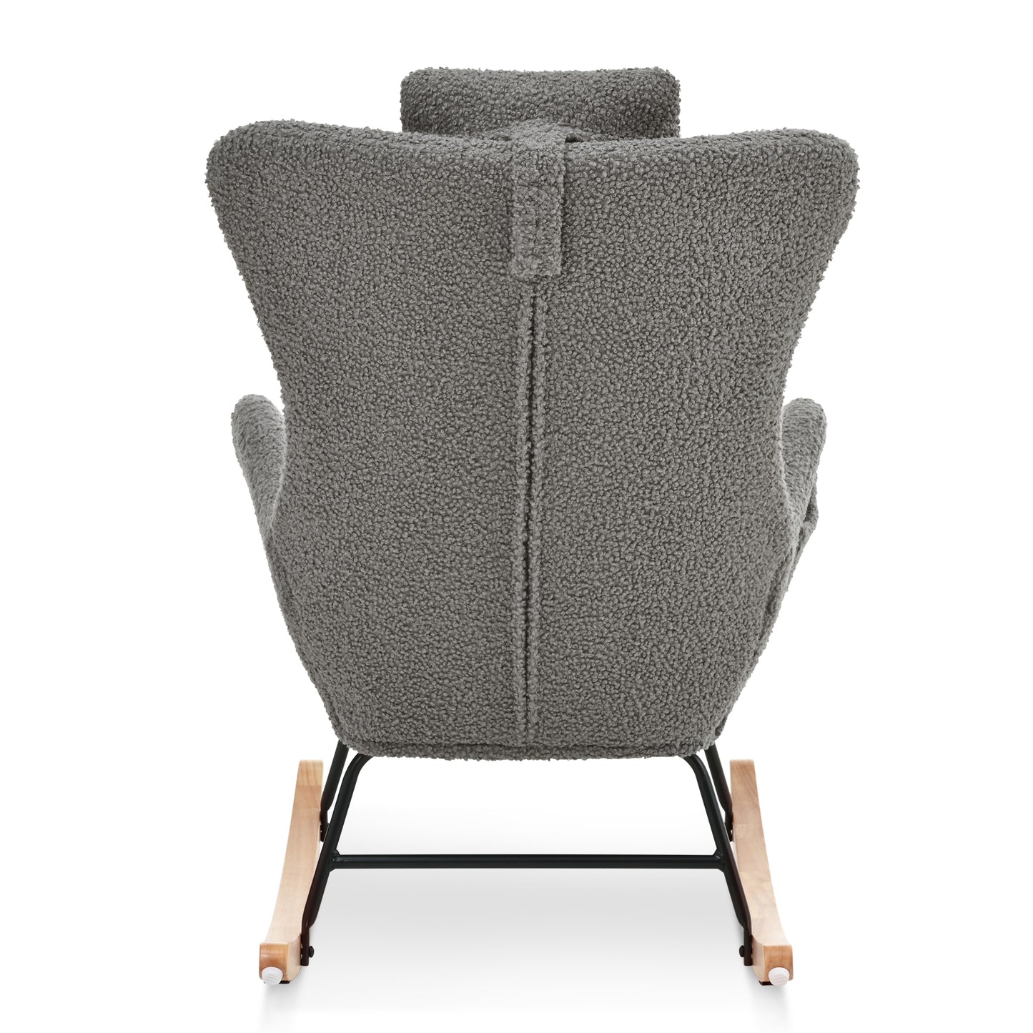 Rocking Chair Nursery, Teddy Upholstered Rocker Glider Chair with High Backrest, Adjustable Headrest & Pocket, Comfy Glider Chair for Nursery, Bedroom, Living Room, Offices, Rubber wood, gray
