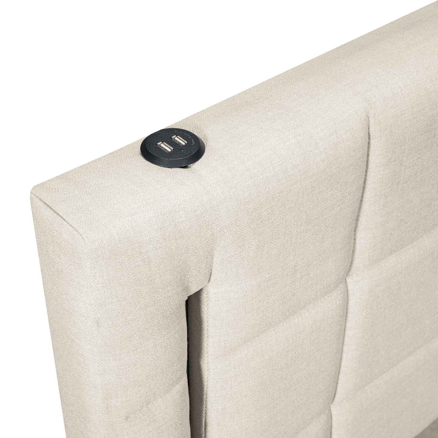 Queen Size Upholstered Platform Bed with Trundle and Drawers, Beige