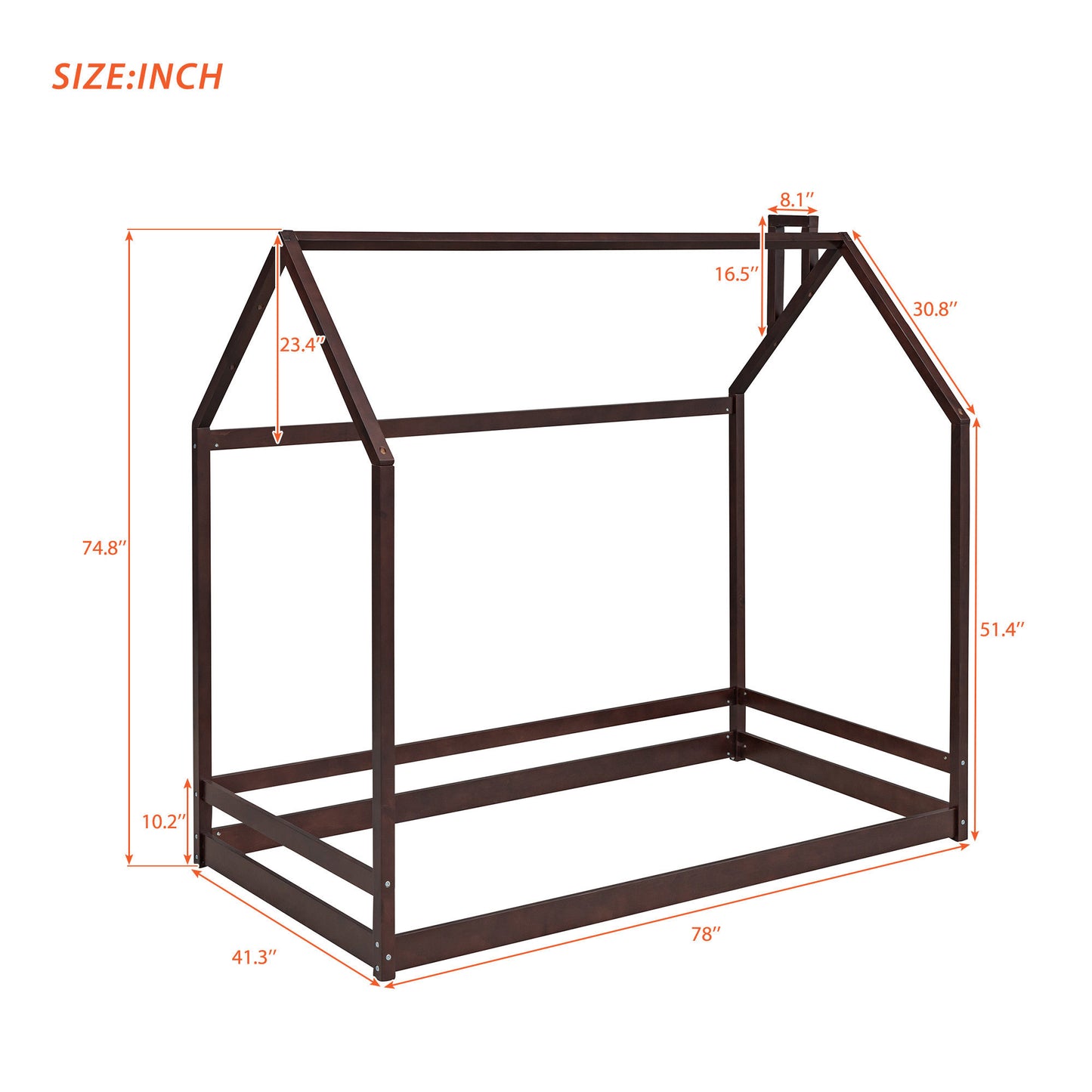 Twin Size House Bed Wood Bed, Espresso(OLD SKU:WF281435AAP)