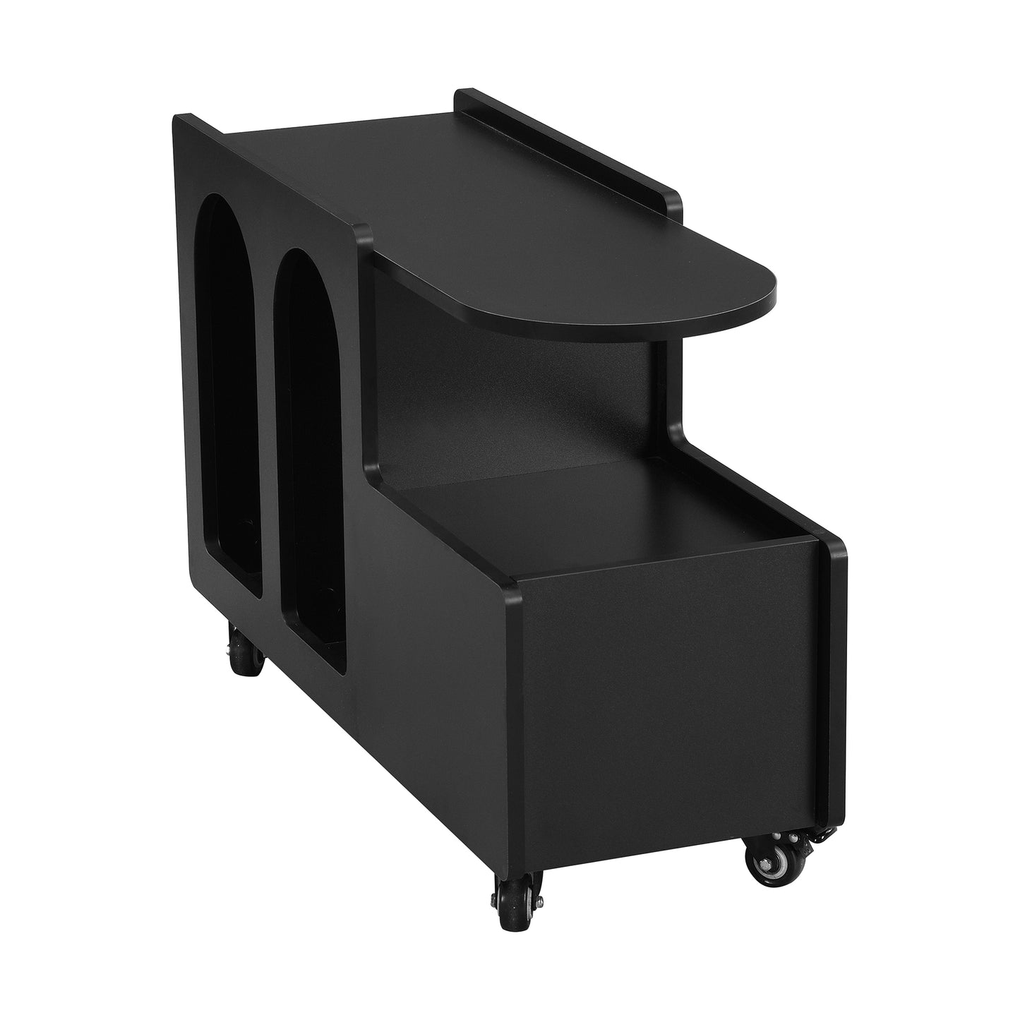 ON-TREND Mobile End Table with lockable wheels, Cream Style Side Table with Storage Drawer, 11.8inch Narrow Nightstand with Multi-layer Storage, Living Room, Black