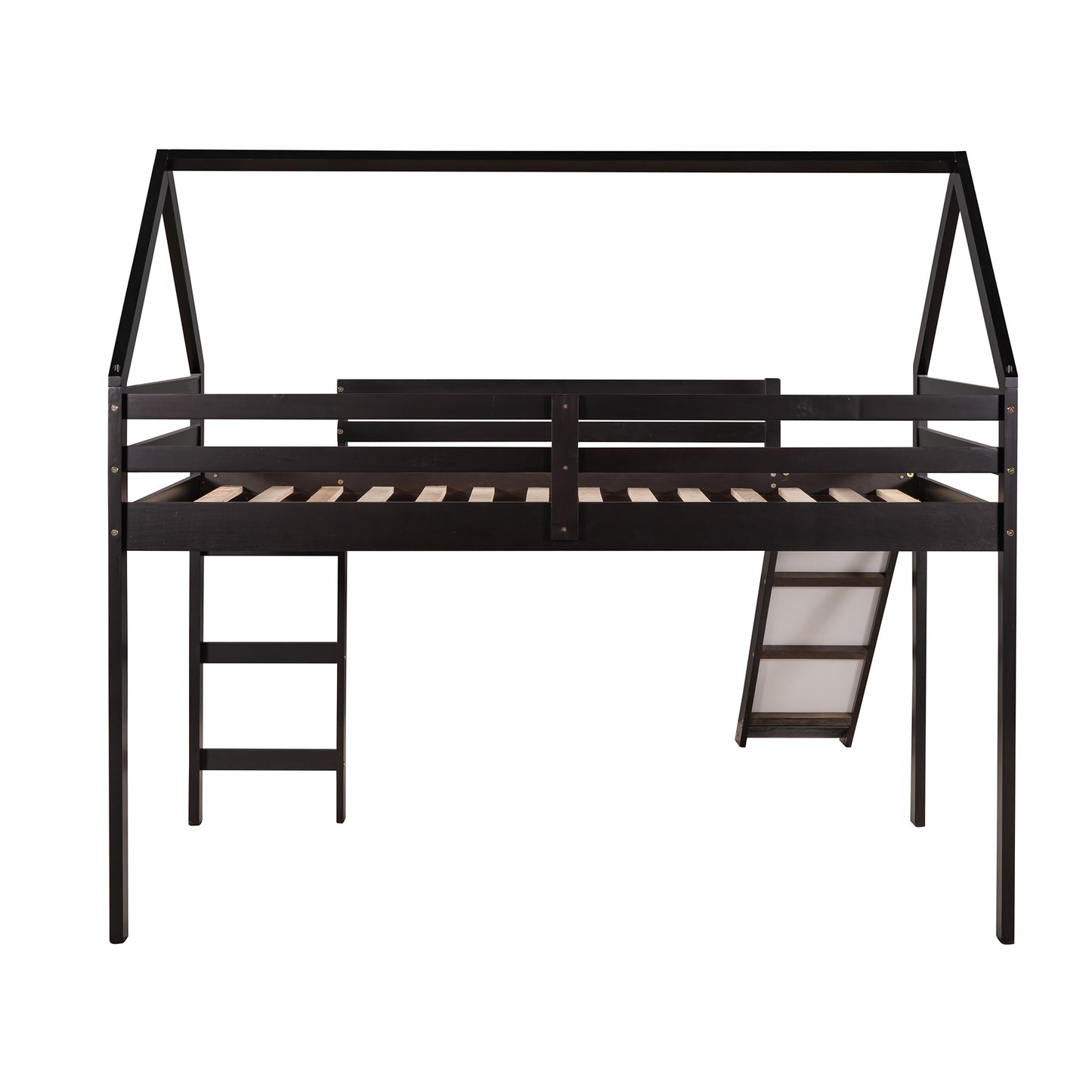 Twin Size Loft Bed with Slide, House Bed with Slide,Espresso(OLD SKU :WF281158AAP)