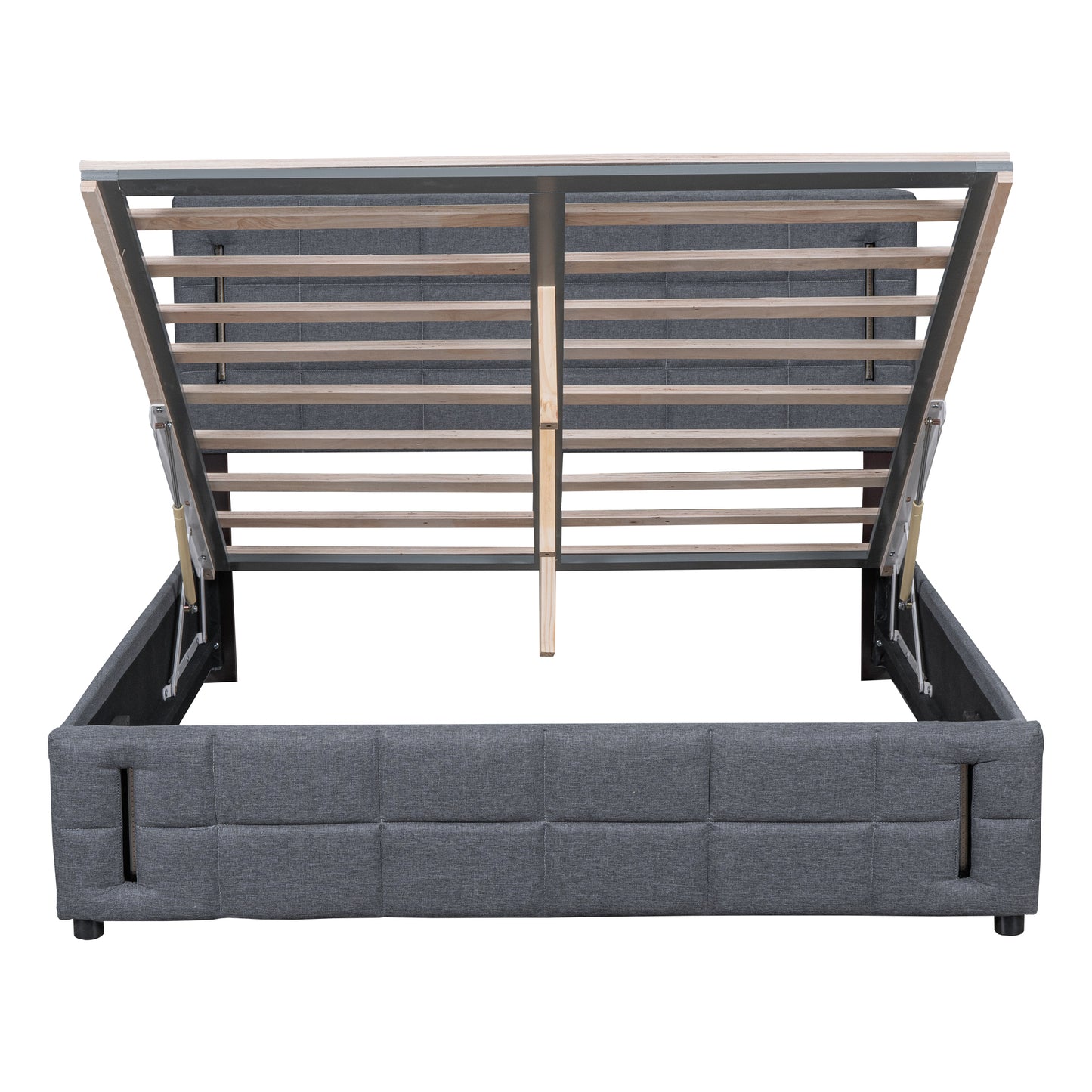 Full Size Upholstered Bed with Hydraulic Storage System and LED Light, Gray
