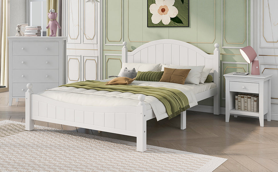 3 Pieces Traditional Concise Style White Bedroom Sets, Nightstand+Chest+Full Bed