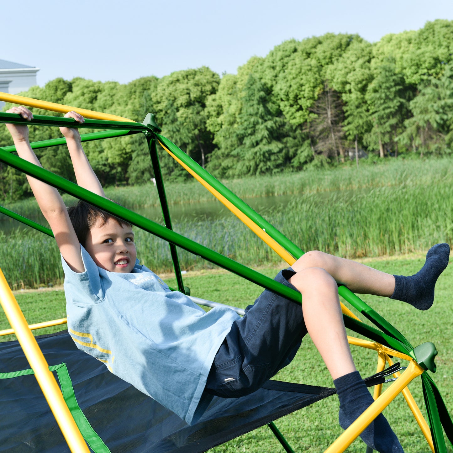 13ft Geometric Dome Climber Play Center, Kids Climbing Dome Tower with Hammock, Rust & UV Resistant Steel Supporting 1000 LBS