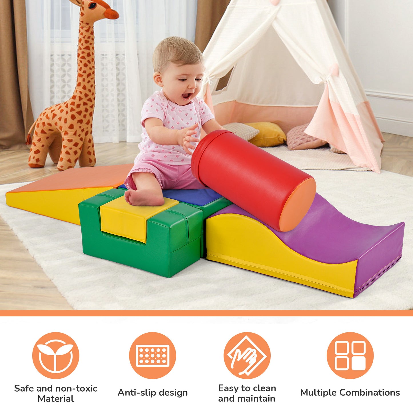 Colorful Soft Climb and Crawl Foam Playset 6 in 1, Soft Play Equipment Climb and Crawl Playground for Kids,Kids Crawling and Climbing Indoor Active Play Structure