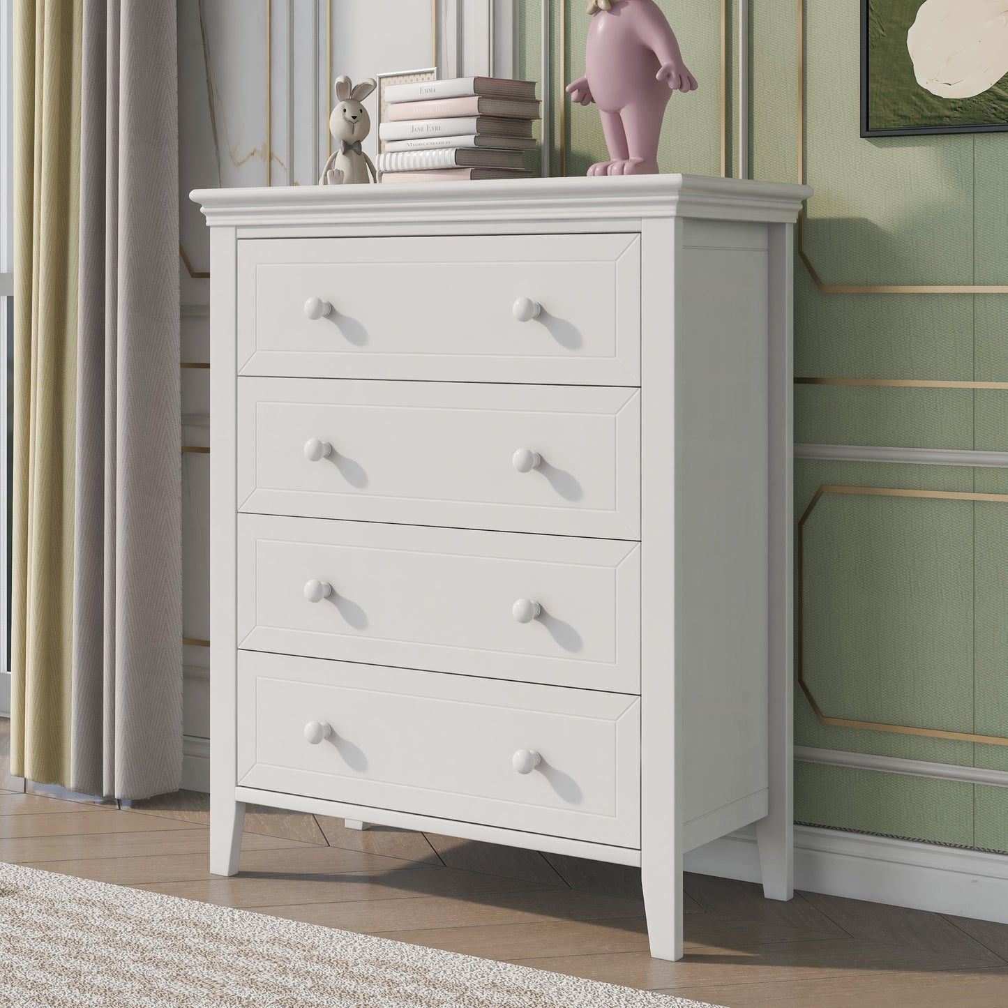 3 Pieces Traditional Concise Style White Bedroom Sets, Nightstand+Chest+Full Bed