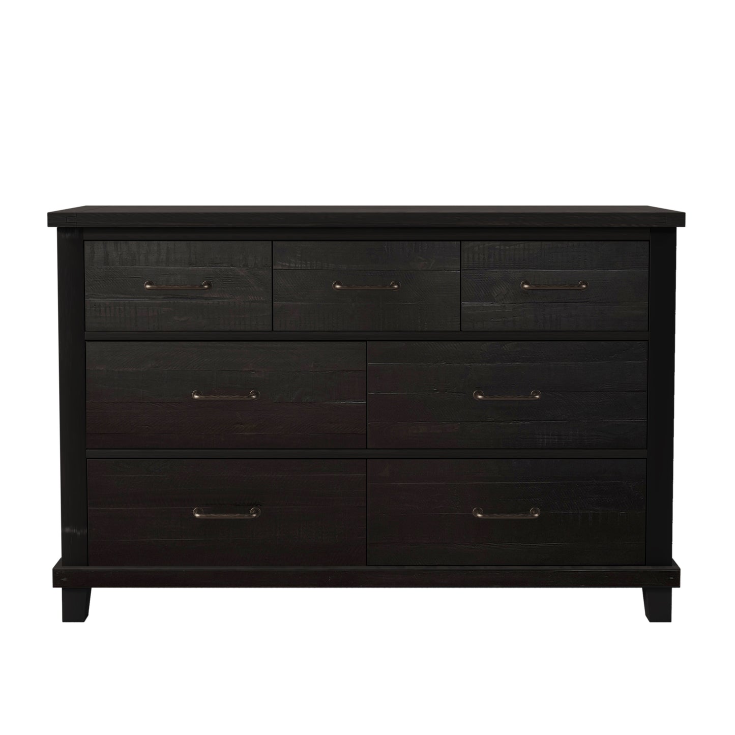 Rustic Farmhouse Style 3 Pieces Bedroom Sets Blackwash Queen Bed with 2 Drawers, Nightstand and Dresser, Coffee