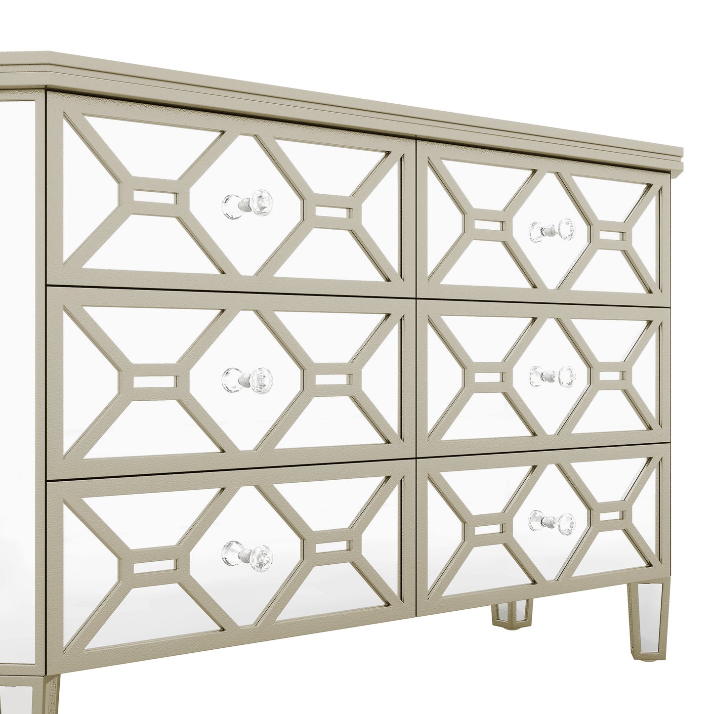 Elegant Mirrored 6-Drawer Dresser with Golden Lines Storage Cabinet for Living Room, Hallway, Entryway