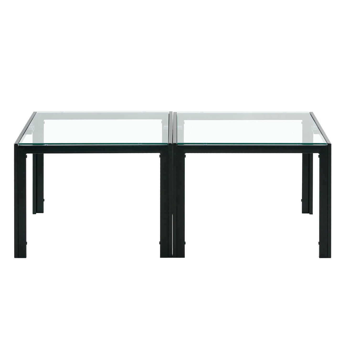 Coffee Table Set of 2, Square Modern Table with Tempered Glass Finish for Living Room,Transparent