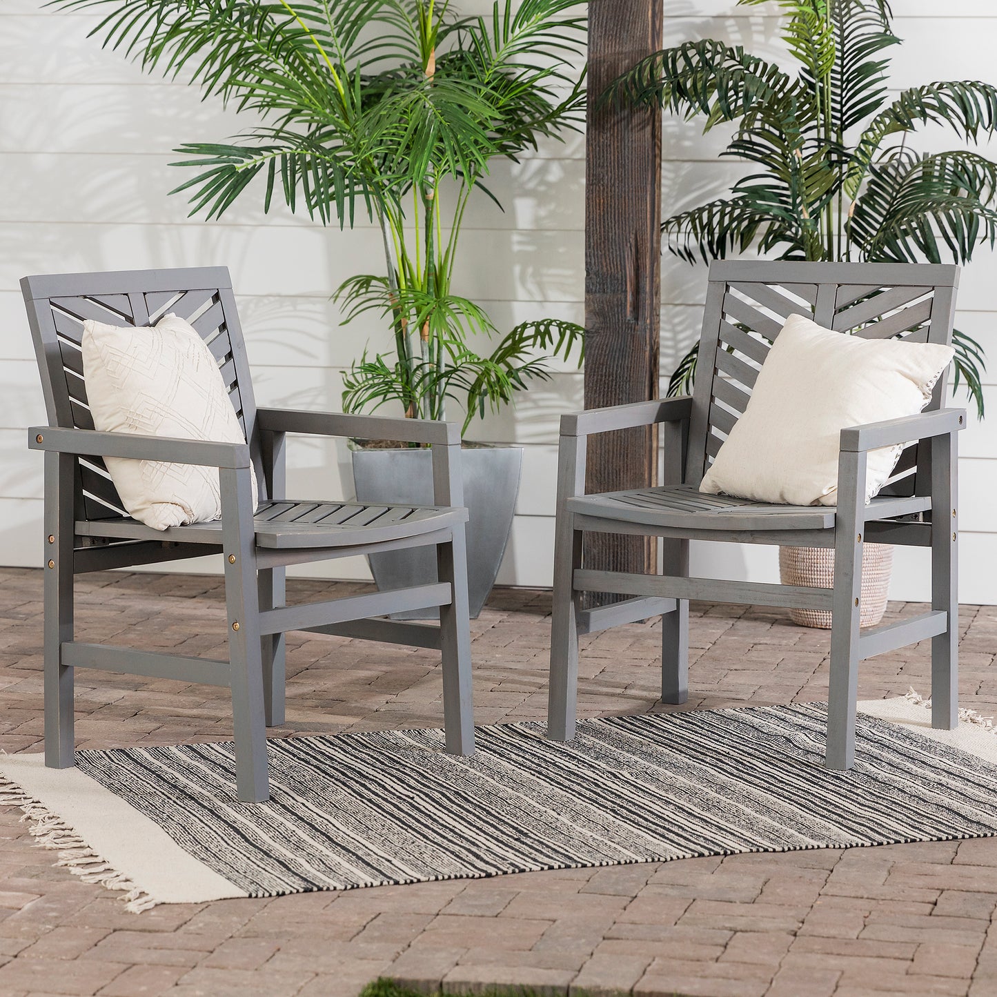 Modern 2-Piece Chevron Patio Chairs - Grey Wash