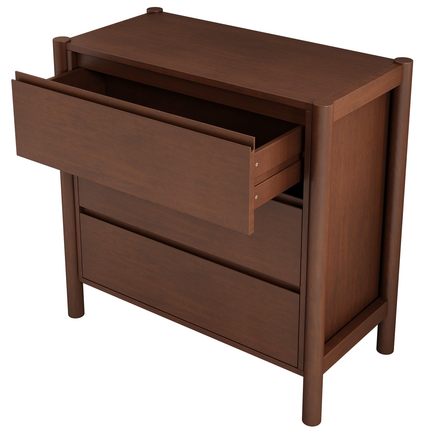 Mid Century Modern Wood 3-Drawer Chest Storage Cabinet Chest of Drawers for Bedroom, Living Room, Rich Walnut