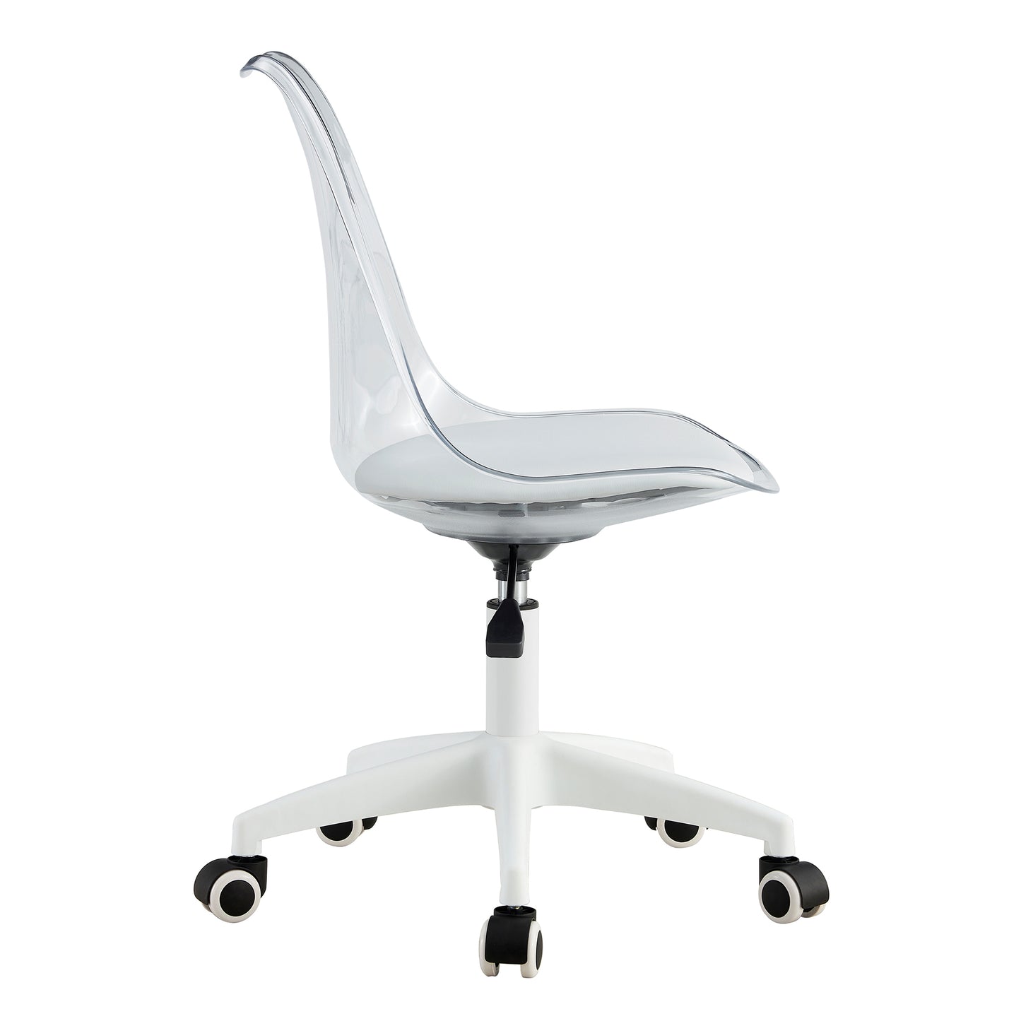 Modern Home Office Desk Chairs, Adjustable 360 °Swivel Chair Engineering Plastic Armless Swivel Computer Chair With Wheels for Living Room, Bed Room Office Hotel Dining Room and Transparent Color