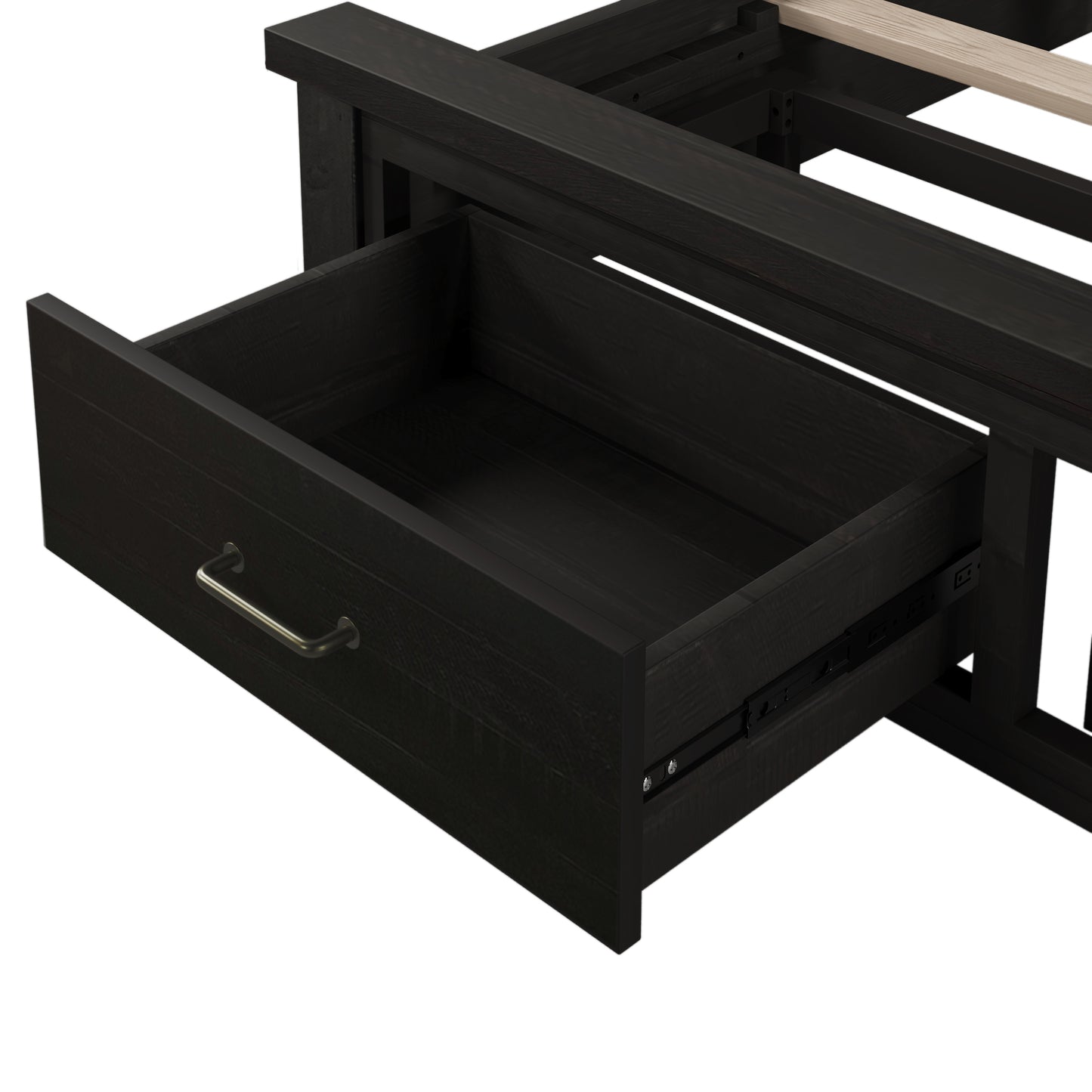 Rustic Farmhouse Style Blackwash Queen Storage Panel Bed with Two Drawers, Coffee