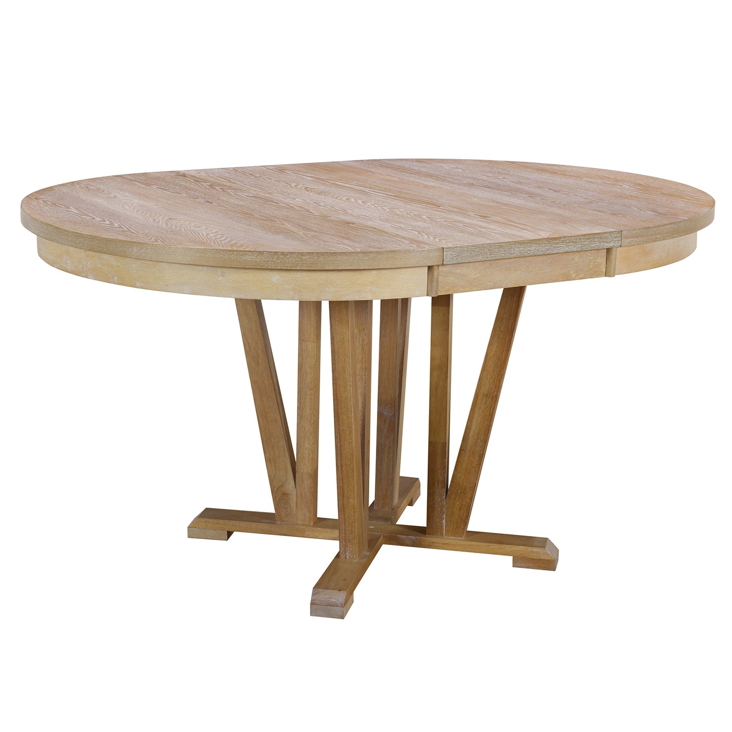 TOPMAX Rustic 5-Piece Extendable Dining Table Set Round Trestle Table and 4 Cross Back Dining Chairs for Kitchen, Dining Room, Natural