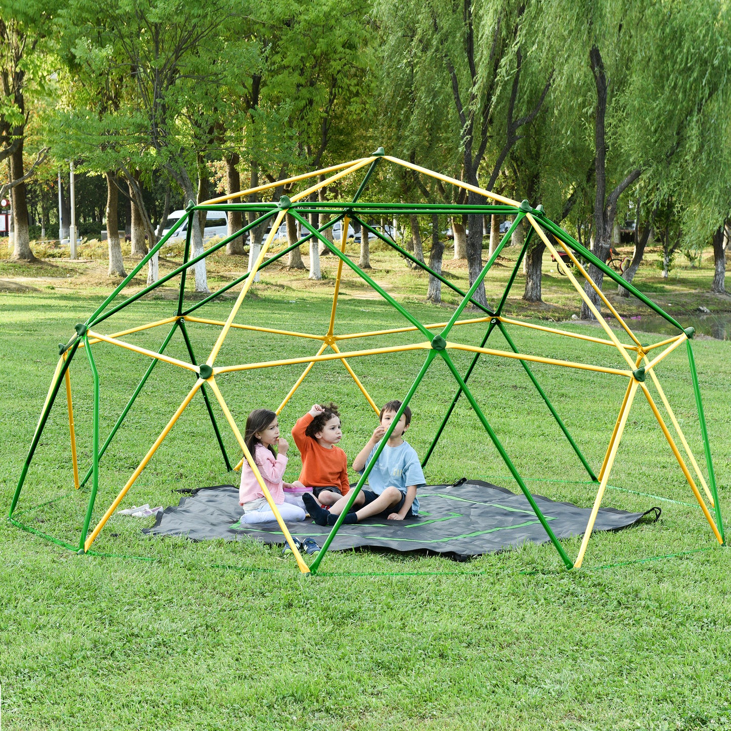 13ft Geometric Dome Climber Play Center, Kids Climbing Dome Tower with Hammock, Rust & UV Resistant Steel Supporting 1000 LBS