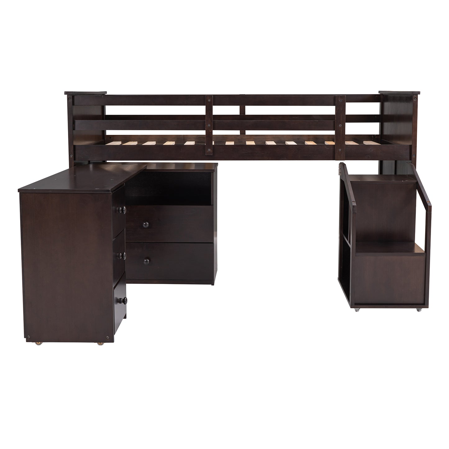 Loft Bed Low Study Twin Size Loft Bed With Storage Steps and Portable,Desk,Espresso(OLD SKU: LT000101AAP)