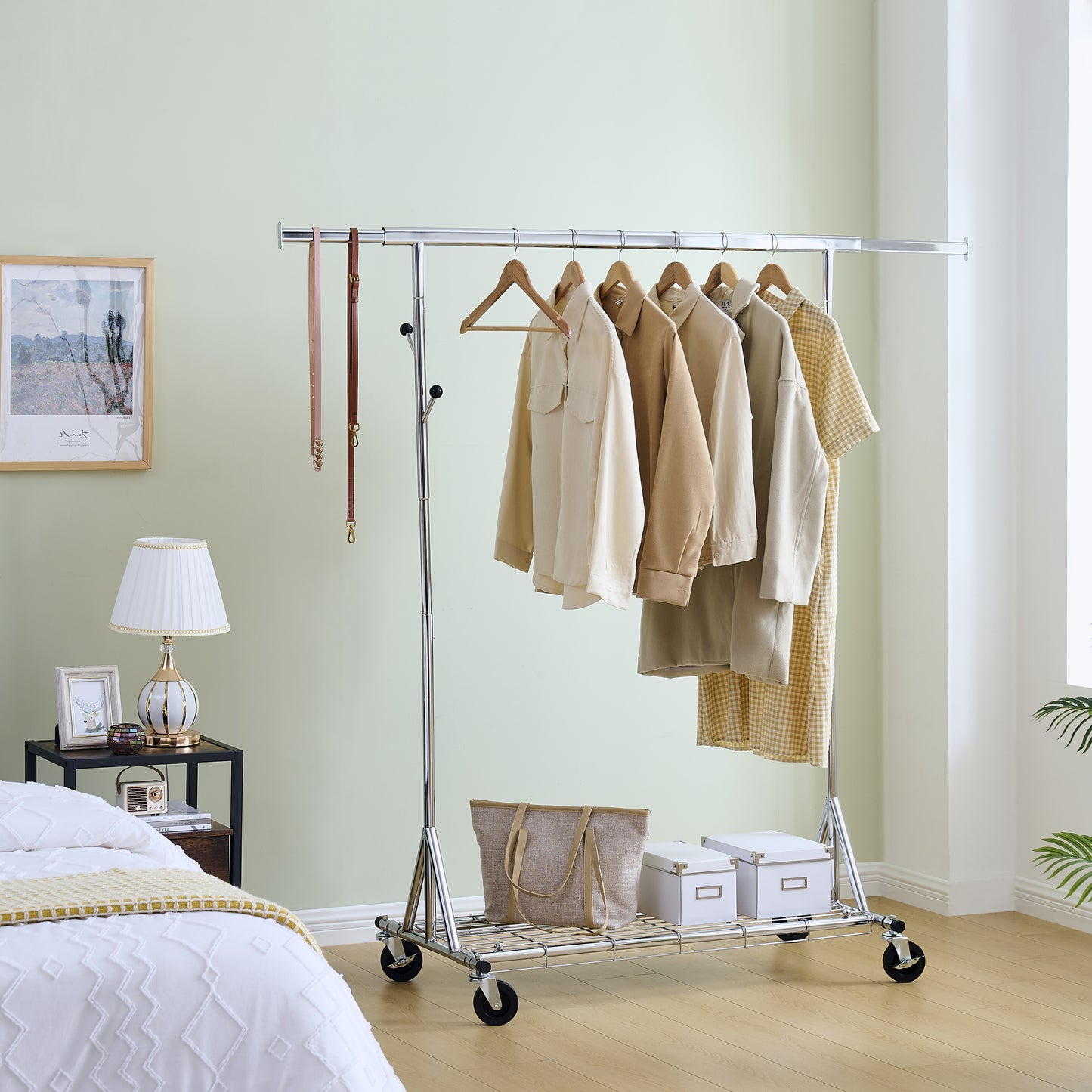 Clothes Rack Heavy Duty Clothing Rack 600LBS Rolling Clothes Racks for Hanging Clothes, Commercial Garment Rack Heavy Duty Clothes Rack Collapsible & Portable Clothing Rack with Wheels