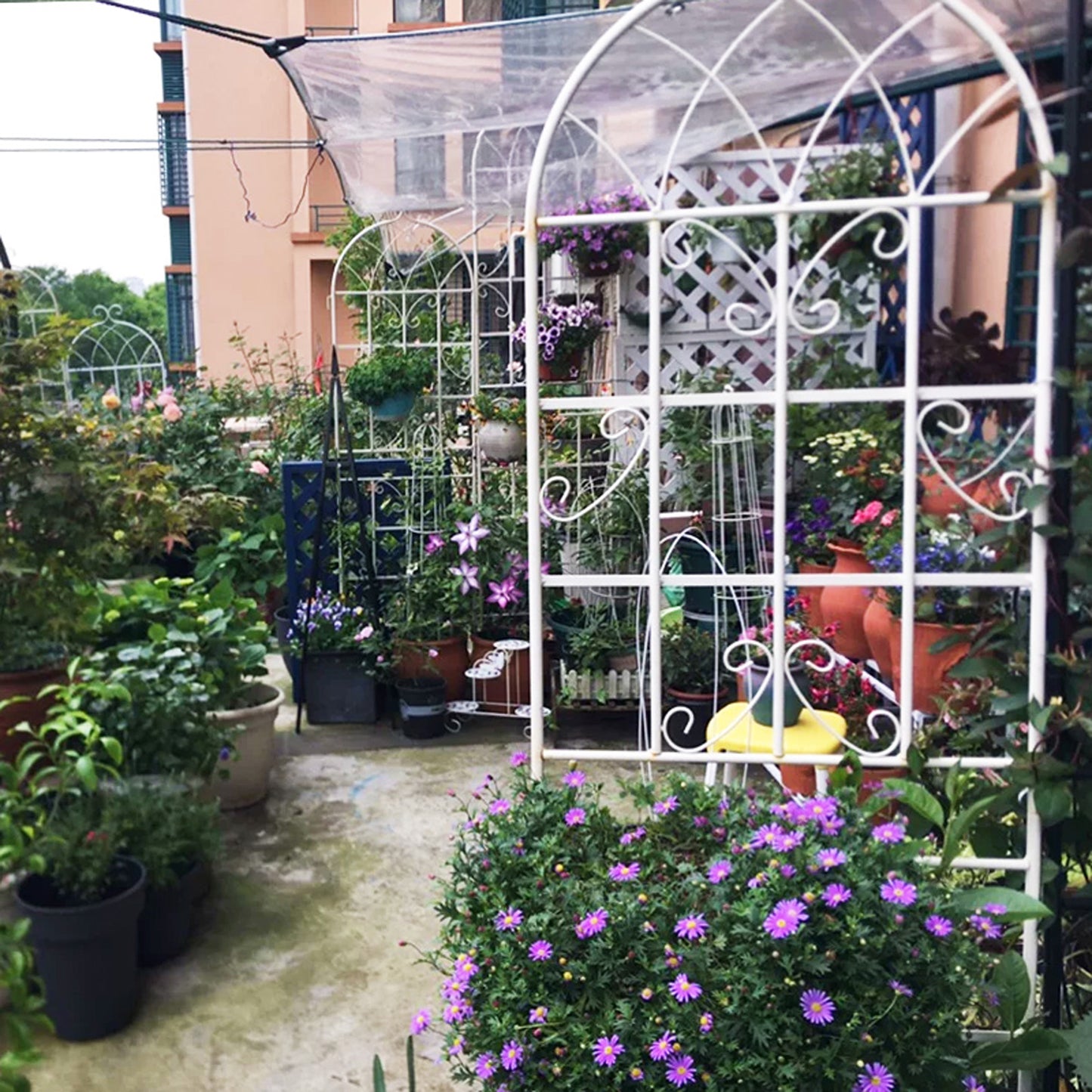 4 Pack Metal Garden Trellis 71" x 19.7" Rustproof Trellis for Climbing Plants Outdoor Flower Support Cream White
