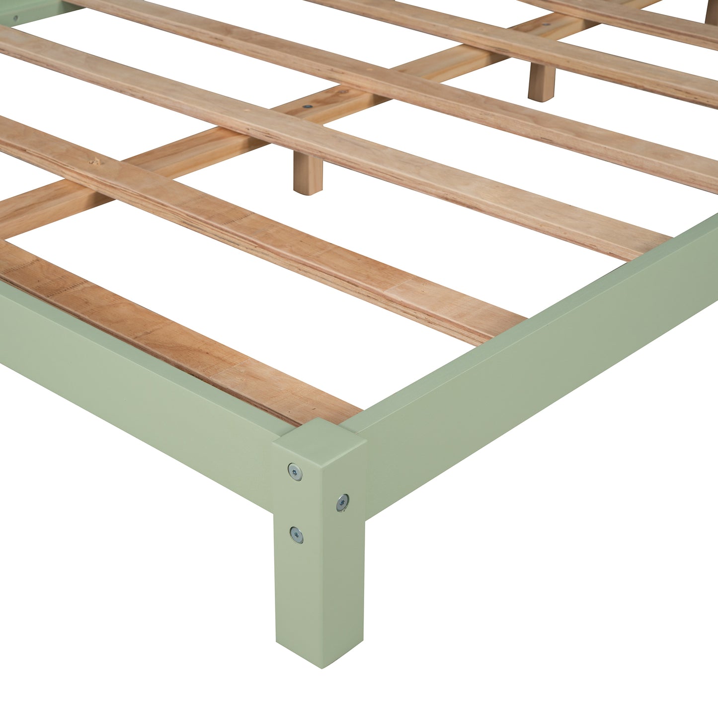 Full Size Wood Platform Bed with House-shaped Headboard (Green)