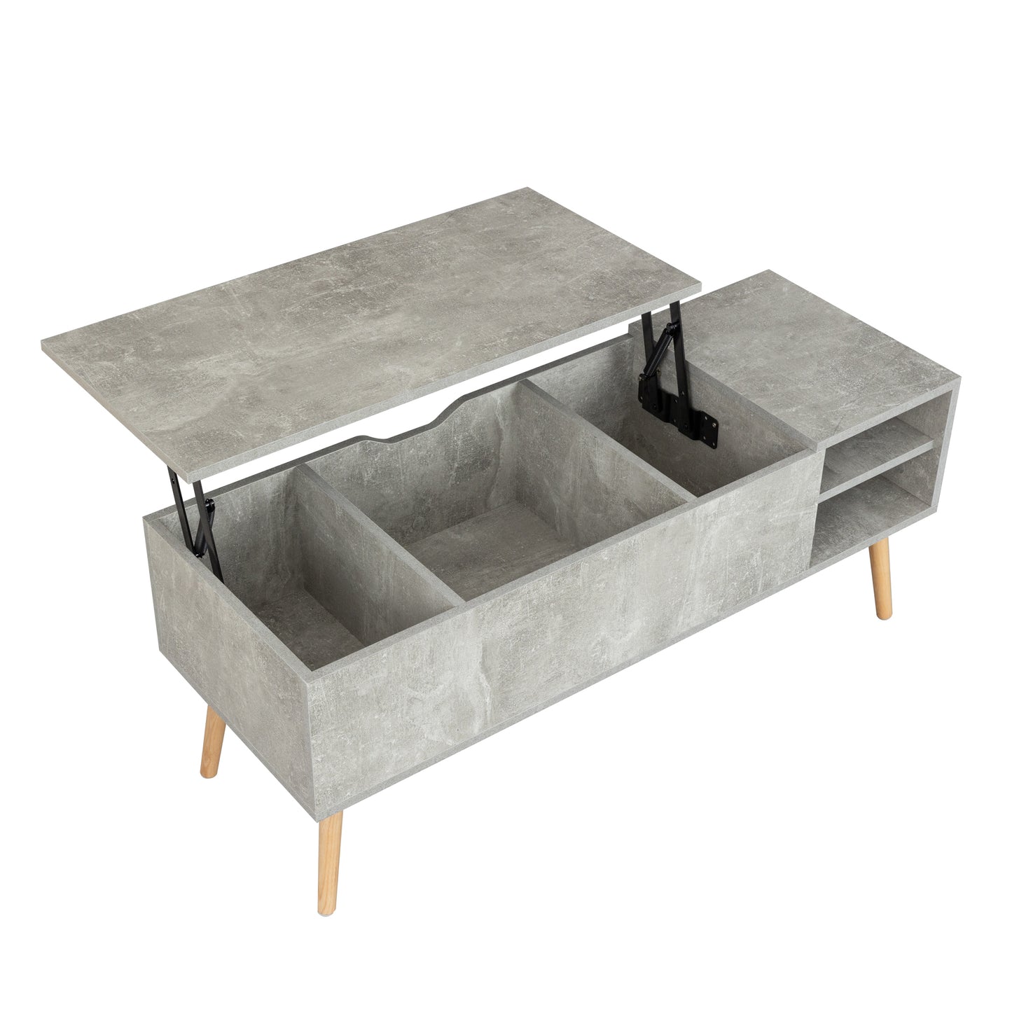 Solid wood legsCoffee Table,Accent Furniture Home Decor,Open Storage Shelf,Storage Coffee Table with Hidden Compartment and Adjustable Storage Shelf,LiftTabletopDiningTable for Living room Light Gray
