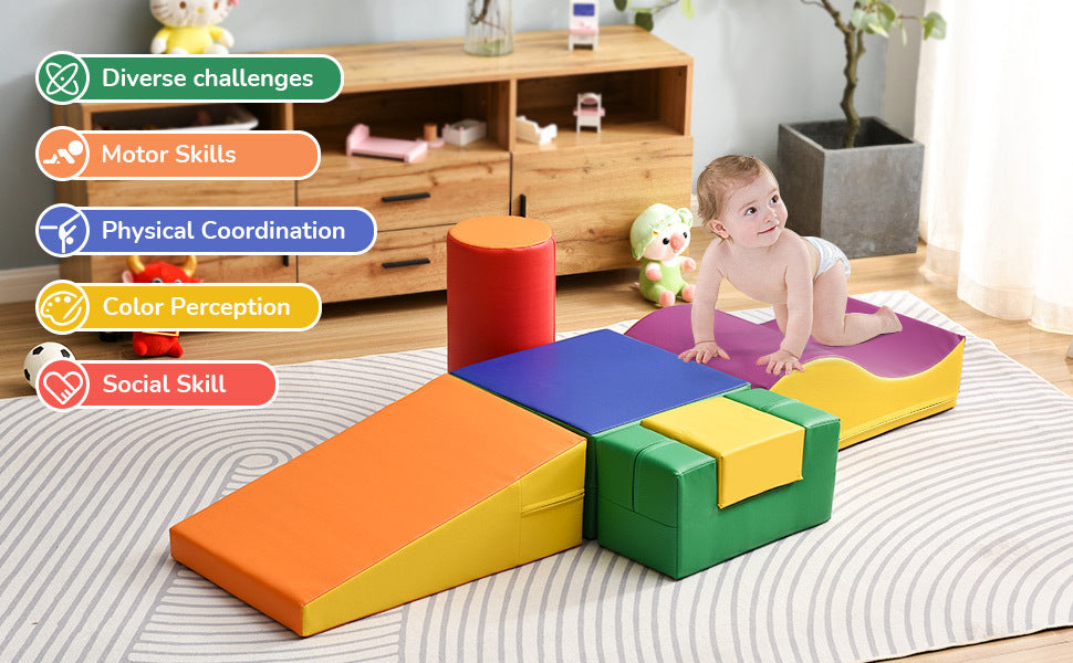 Colorful Soft Climb and Crawl Foam Playset 6 in 1, Soft Play Equipment Climb and Crawl Playground for Kids,Kids Crawling and Climbing Indoor Active Play Structure