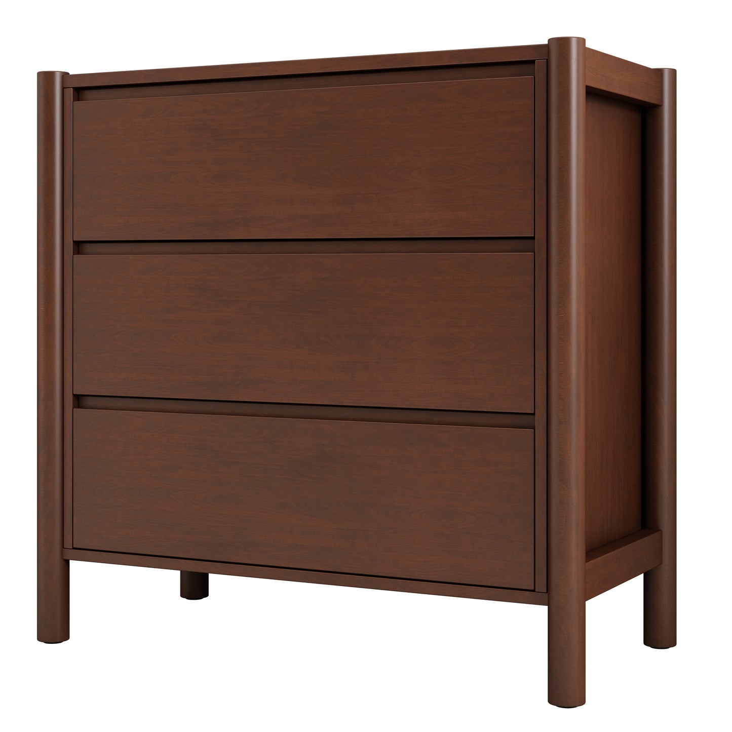 Mid Century Modern Wood 3-Drawer Chest Storage Cabinet Chest of Drawers for Bedroom, Living Room, Rich Walnut