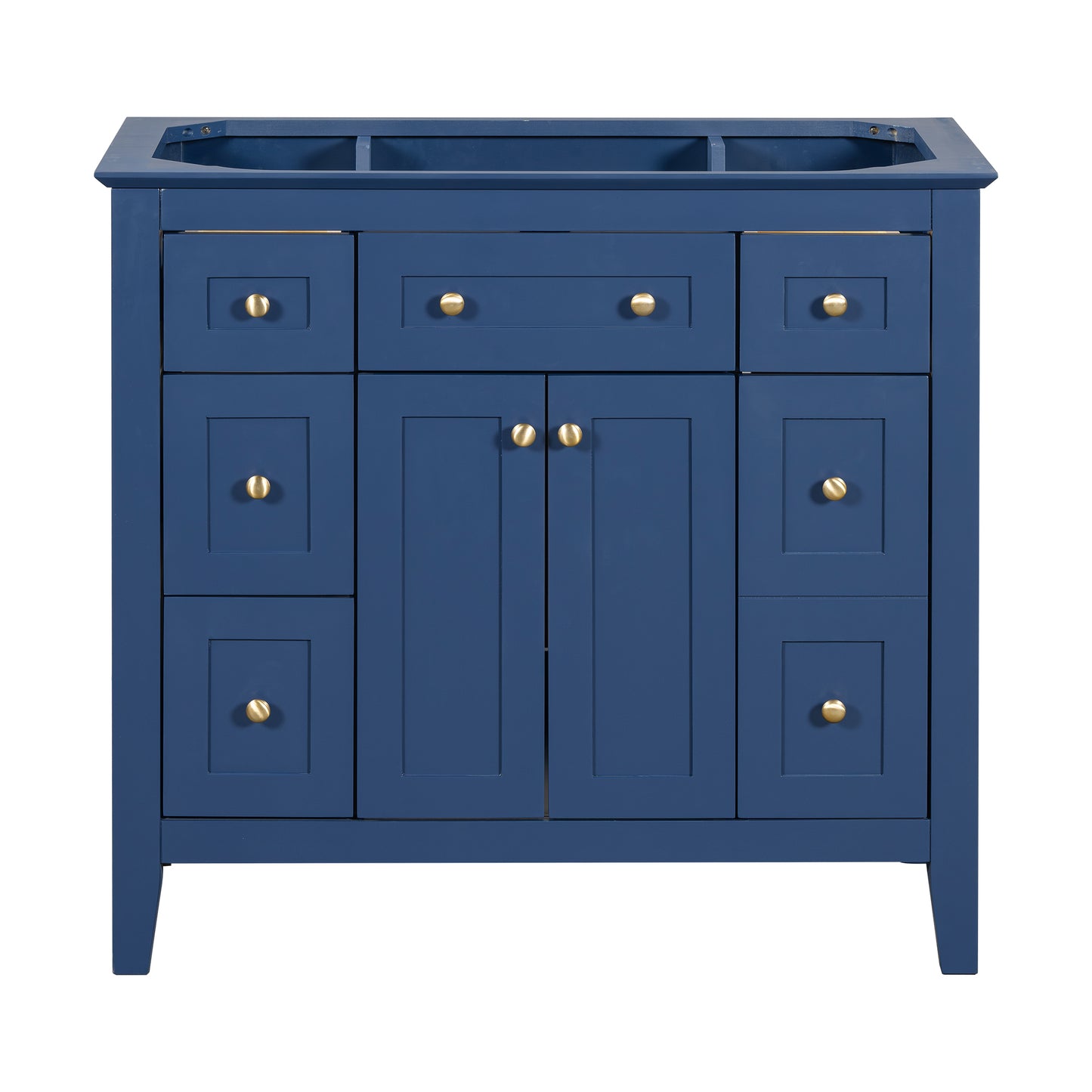 36'' Bathroon Vanity without Sink, Modern Freestanding Single Bathroom Cabinet with 6 Drawers & 2 Cabinets, Storage Cabinet for Bathroom, Solid Wood Frame Vanity Set, Blue (NOT INCLUDE SINK)