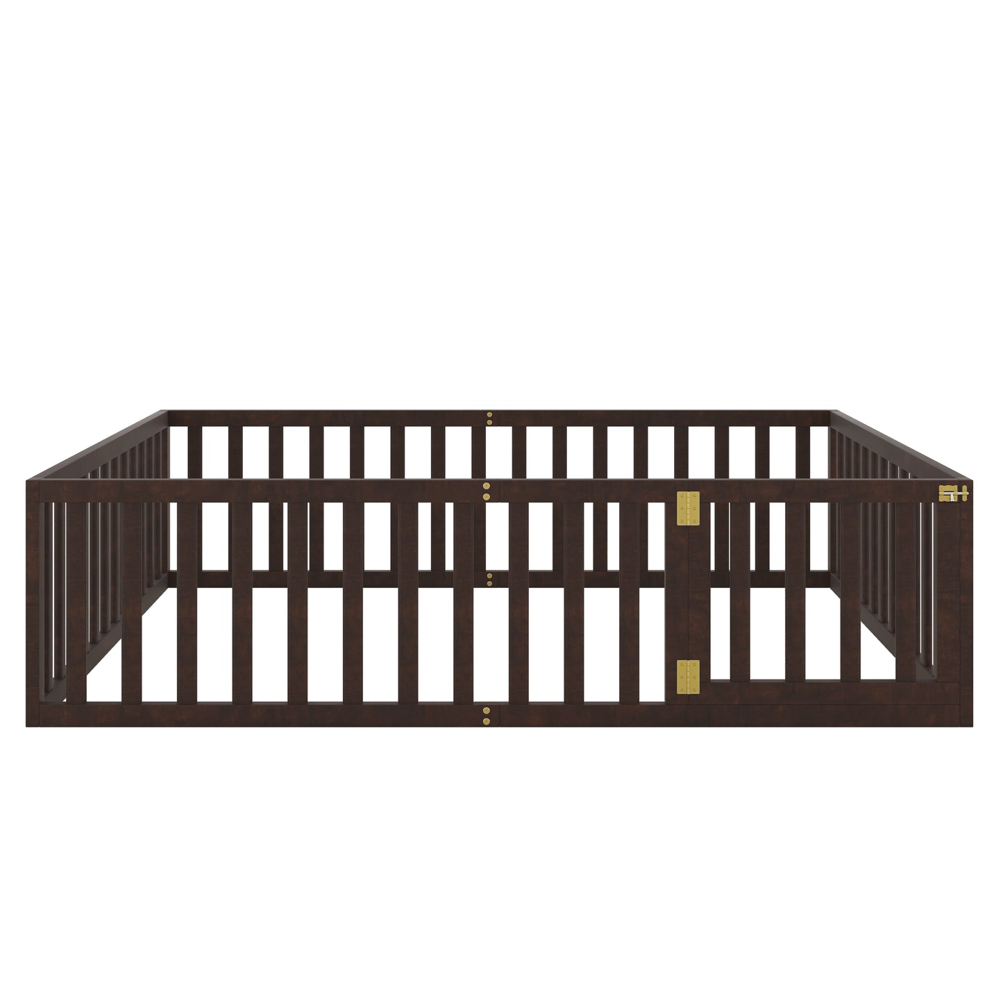 Queen Size Wood Floor Bed Frame with Fence and Door, Walnut(OLD SKU:WF289663AAL)
