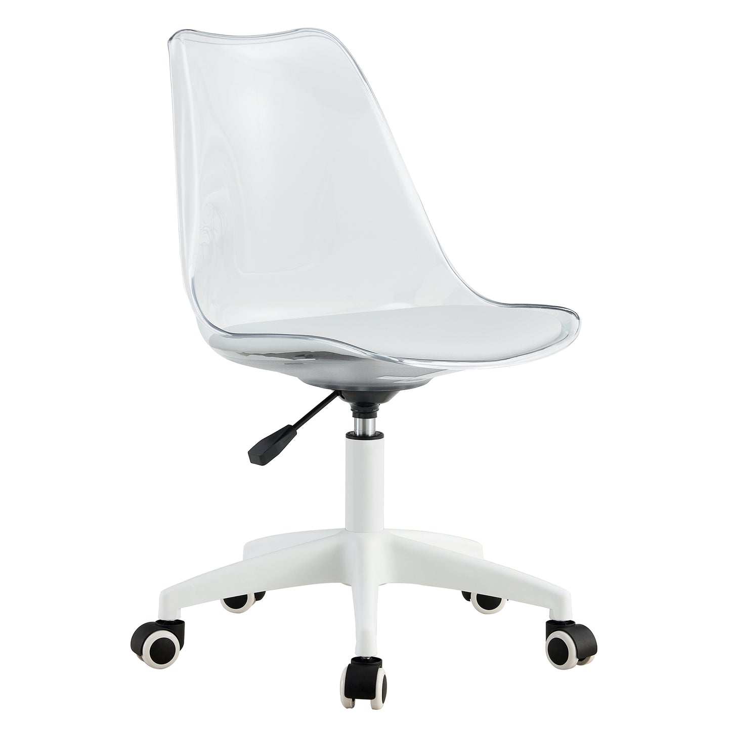 Modern Home Office Desk Chairs, Adjustable 360 °Swivel Chair Engineering Plastic Armless Swivel Computer Chair With Wheels for Living Room, Bed Room Office Hotel Dining Room and Transparent Color