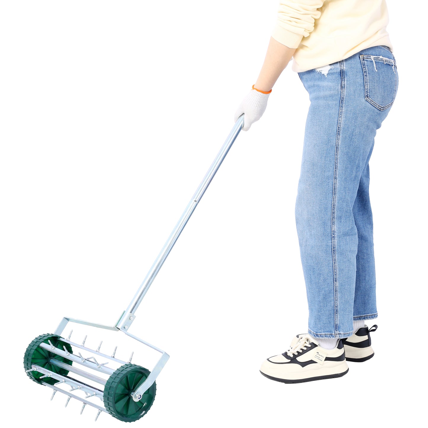 Spike Lawn Aerator, Heavy Duty Rolling Lawn Aerator, Garden Yard Rotary Push Lawn Aeration with Steel Handle