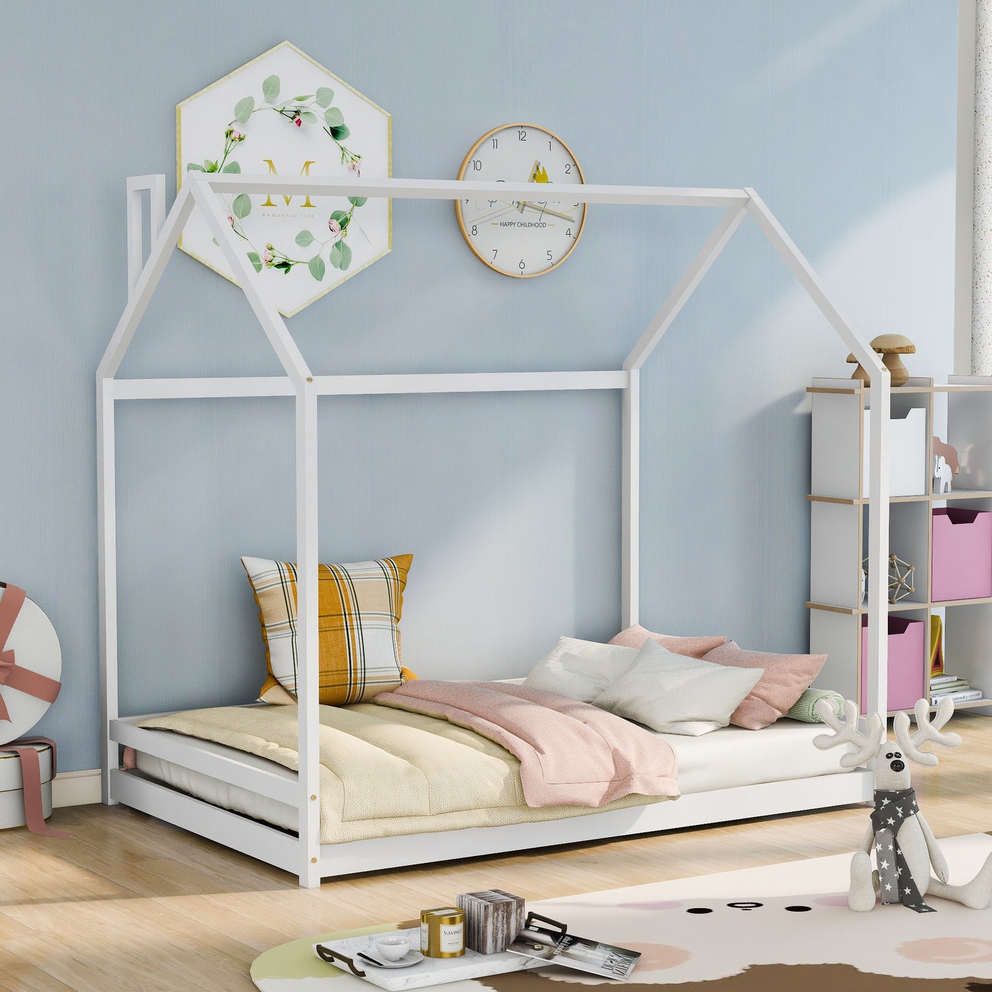 Full Size House Bed Wood Bed, White(OLD SKU:WF281436AAK)