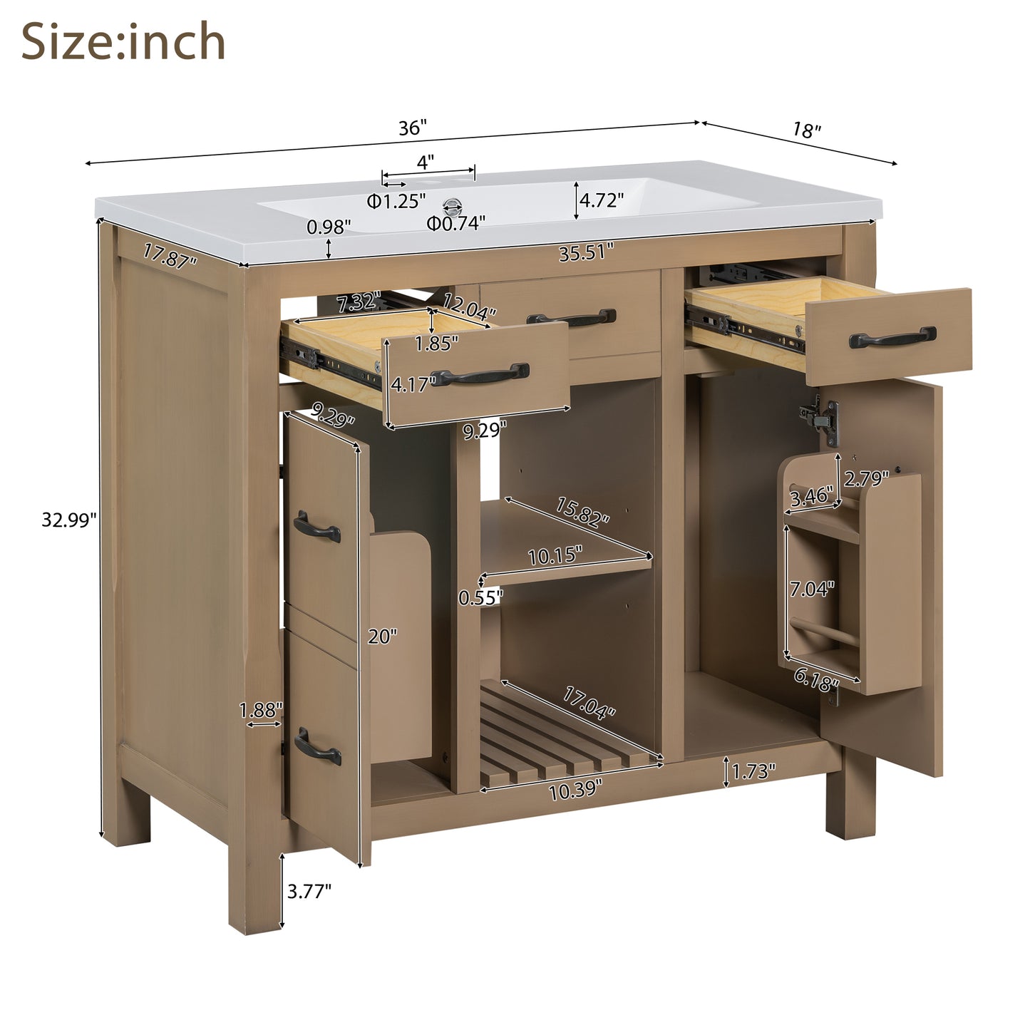 36''Bathroom Vanity with Undermount Sink,Modern Bathroom Storage Cabinet with 2 Drawers and 2 Cabinets,Solid Wood Frame Bathroom Cabinet