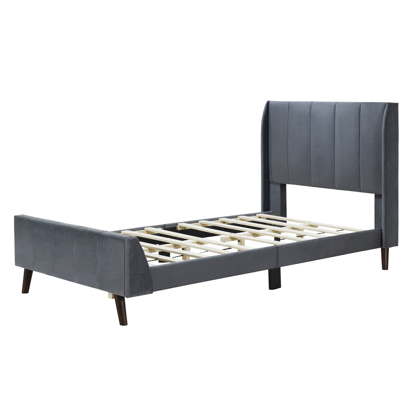 Twin Size Upholstered Platform Bed, Velvet, Gray