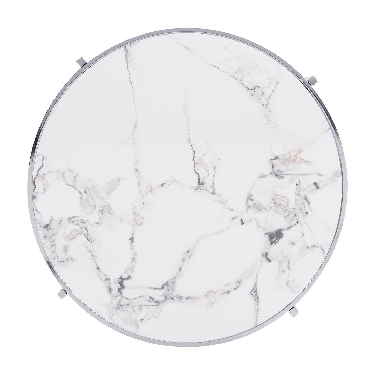 32.48'' Chrome Round Coffee Table With Sintered Stone Top&Sturdy Metal Frame, Modern Coffee Table for Living Room, Silver