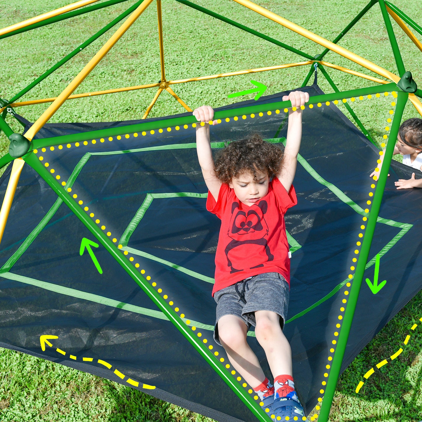 13ft Geometric Dome Climber Play Center, Kids Climbing Dome Tower with Hammock, Rust & UV Resistant Steel Supporting 1000 LBS