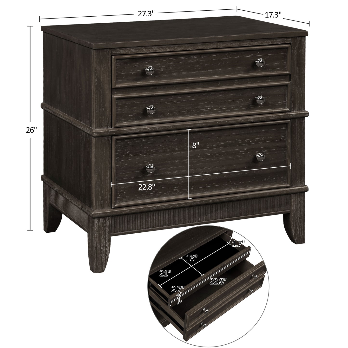 Hazel 3-Drawer Side Table for Living Room, Hallway, Entryway, Coffee