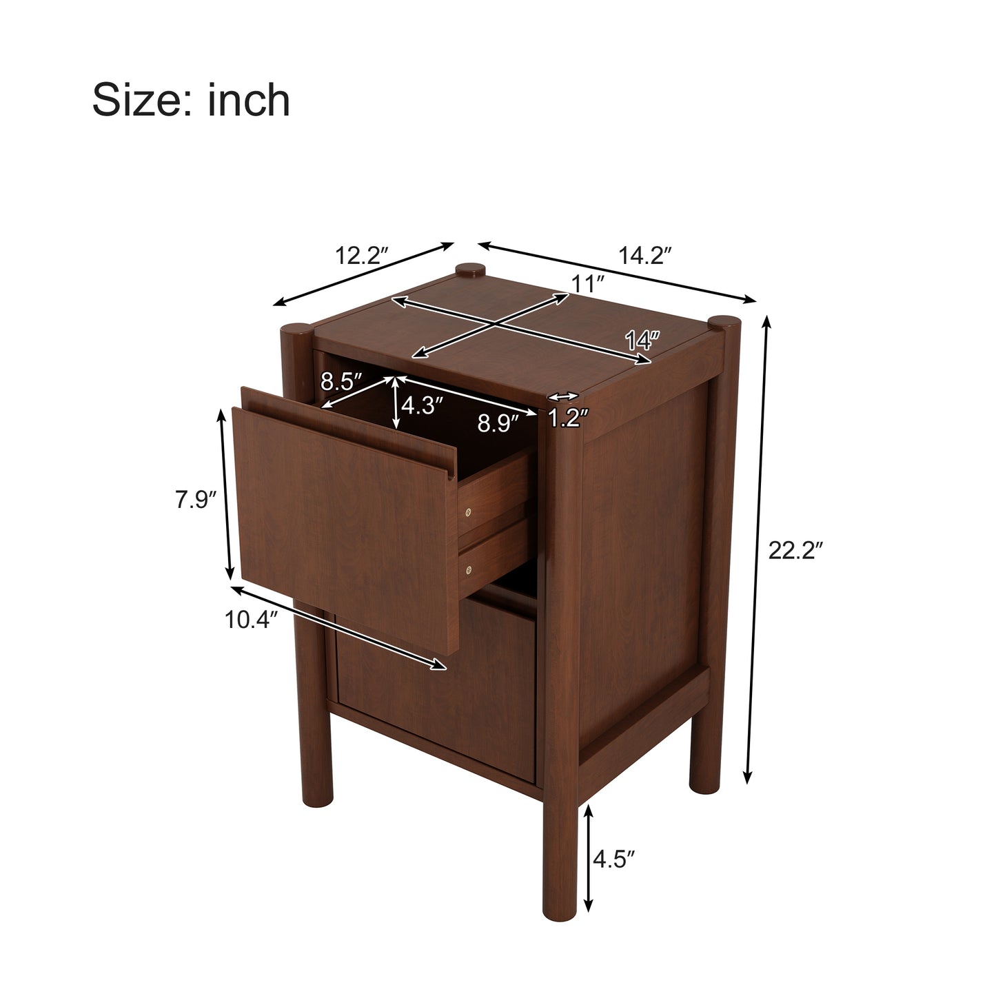 4 Pieces Bedroom Sets Mid Century Modern Upholestery Walnut Wood Frame Queen Platform Bed with Two Nightstands and Dresser