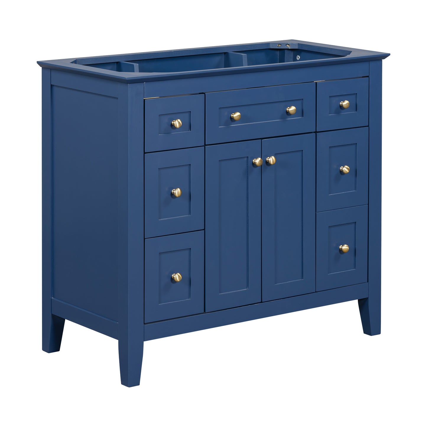 36'' Bathroon Vanity without Sink, Modern Freestanding Single Bathroom Cabinet with 6 Drawers & 2 Cabinets, Storage Cabinet for Bathroom, Solid Wood Frame Vanity Set, Blue (NOT INCLUDE SINK)