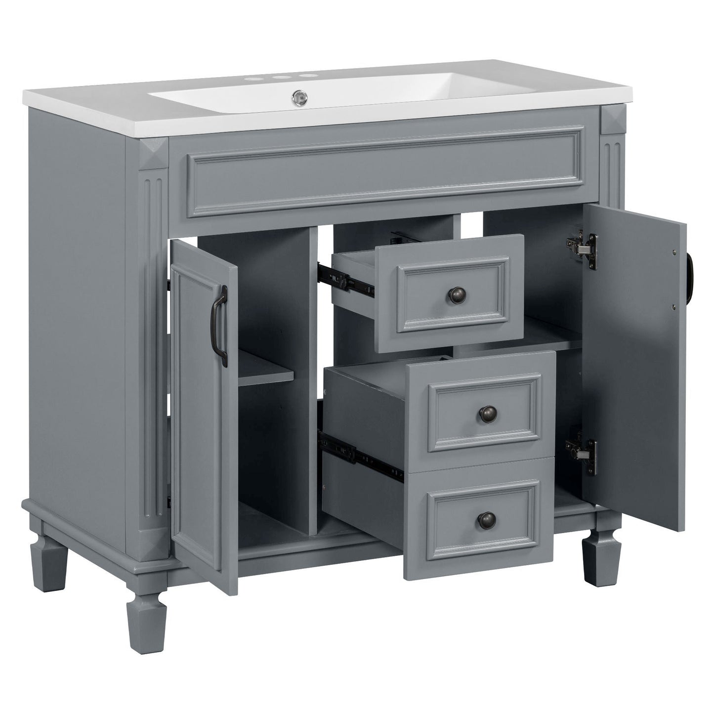 36'' Bathroom Vanity with Top Sink, Modern Bathroom Storage Cabinet with 2 Soft Closing Doors and 2 Drawers, Single Sink Bathroom Vanity