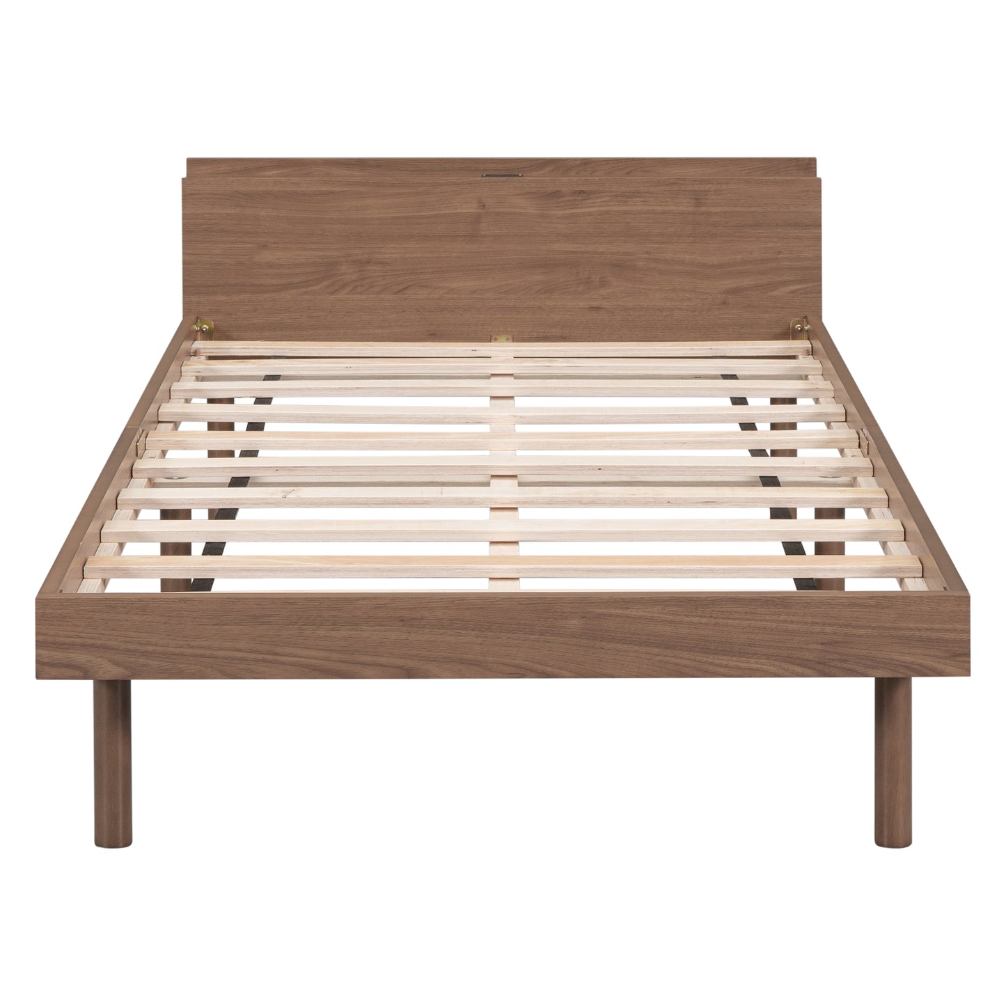 Modern Design Twin Size Platform Bed Frame with Headboard for Walnut Color