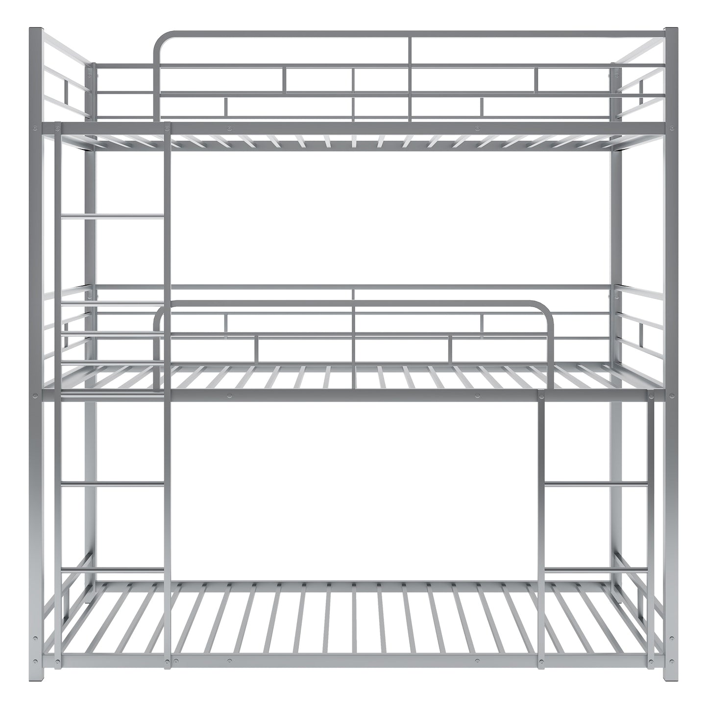 Metal Twin Size Triple Bunk Bed, Silver