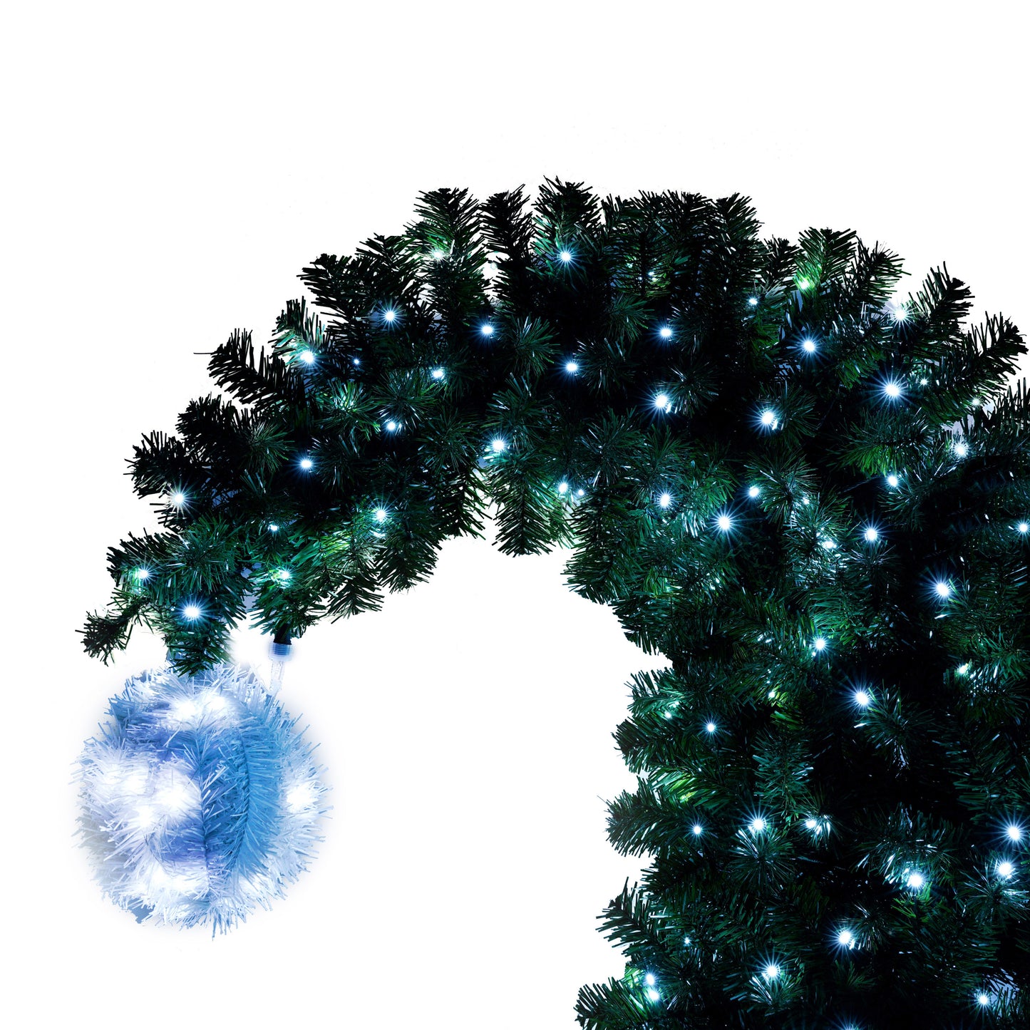 6FT Hinged Fir Artificial Fir Bent Top Christmas Tree, Xmas Tree Bendable Santa Hat Style Christmas Tree Holiday Decoration, 1250 Lush Branch Tips, 300 LED Lights X-mas
